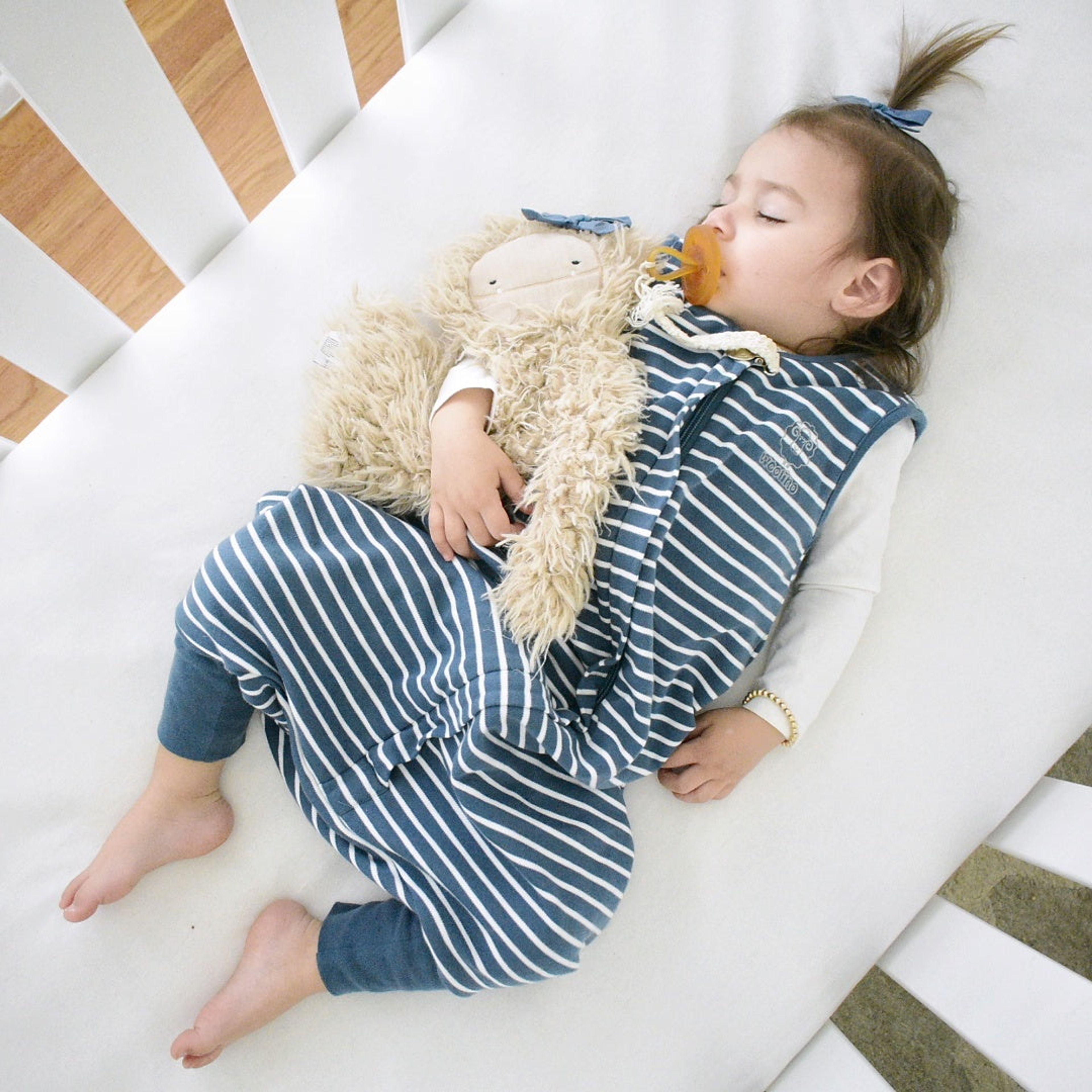 Woolino 4 Season Baby Sleep Bag with Feet, Merino Wool & Organic Cotton,  Birch Gray on Marmalade