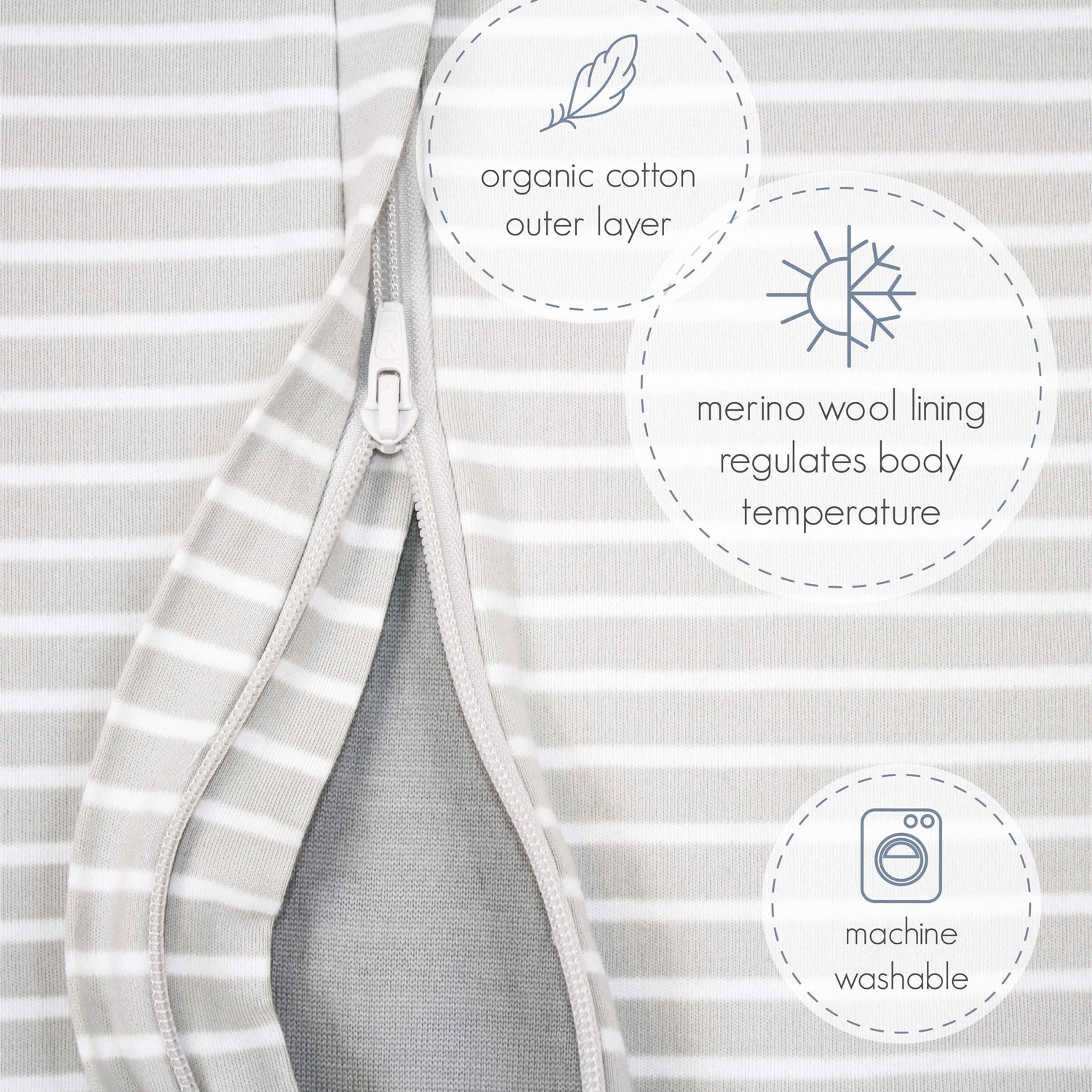 4 Season Baby Sleep Bag with Feet, Merino Wool & Organic Cotton, Birch Gray