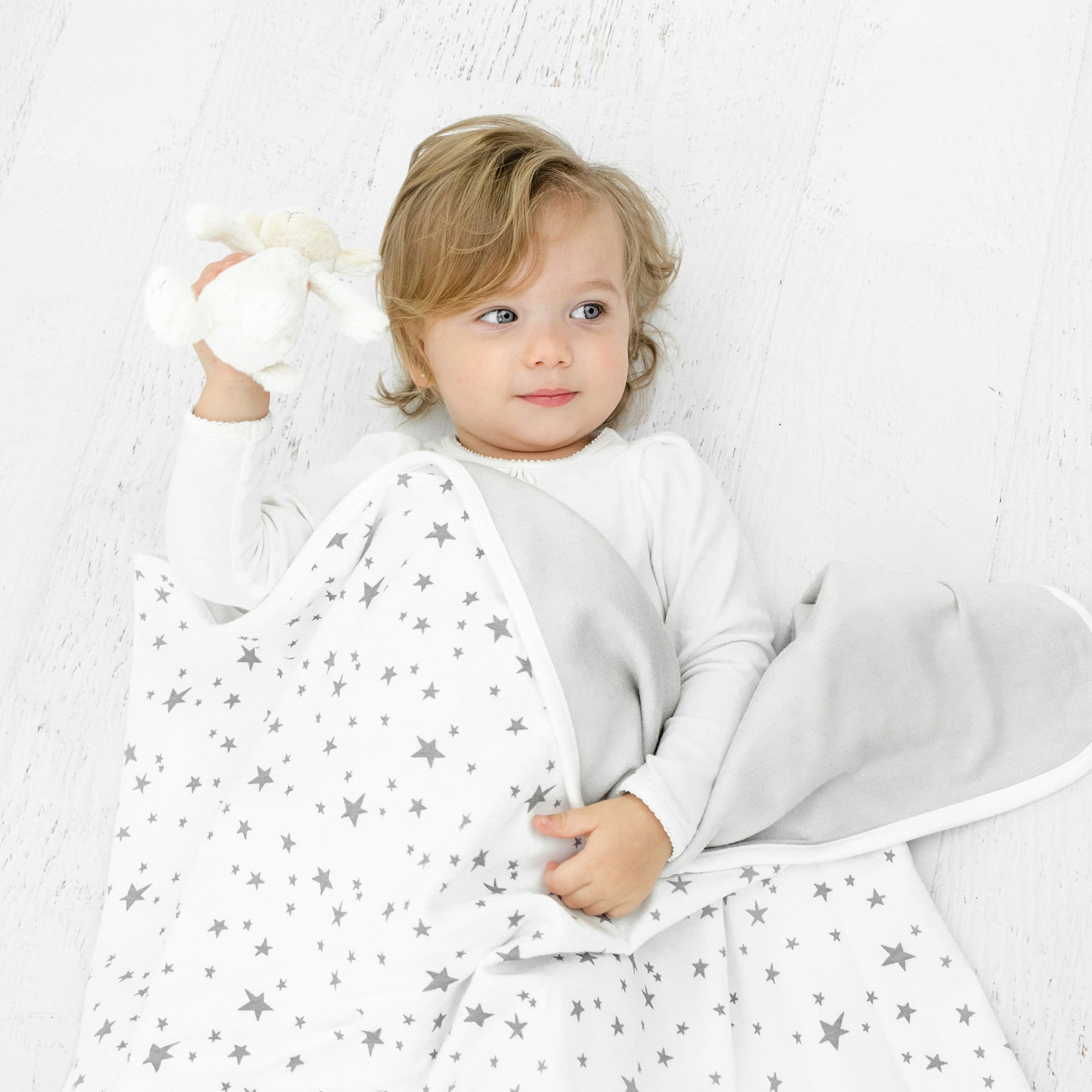 4 Season Stroller Merino Wool & Organic Cotton Baby Blanket, 40" x 31.5", Star White