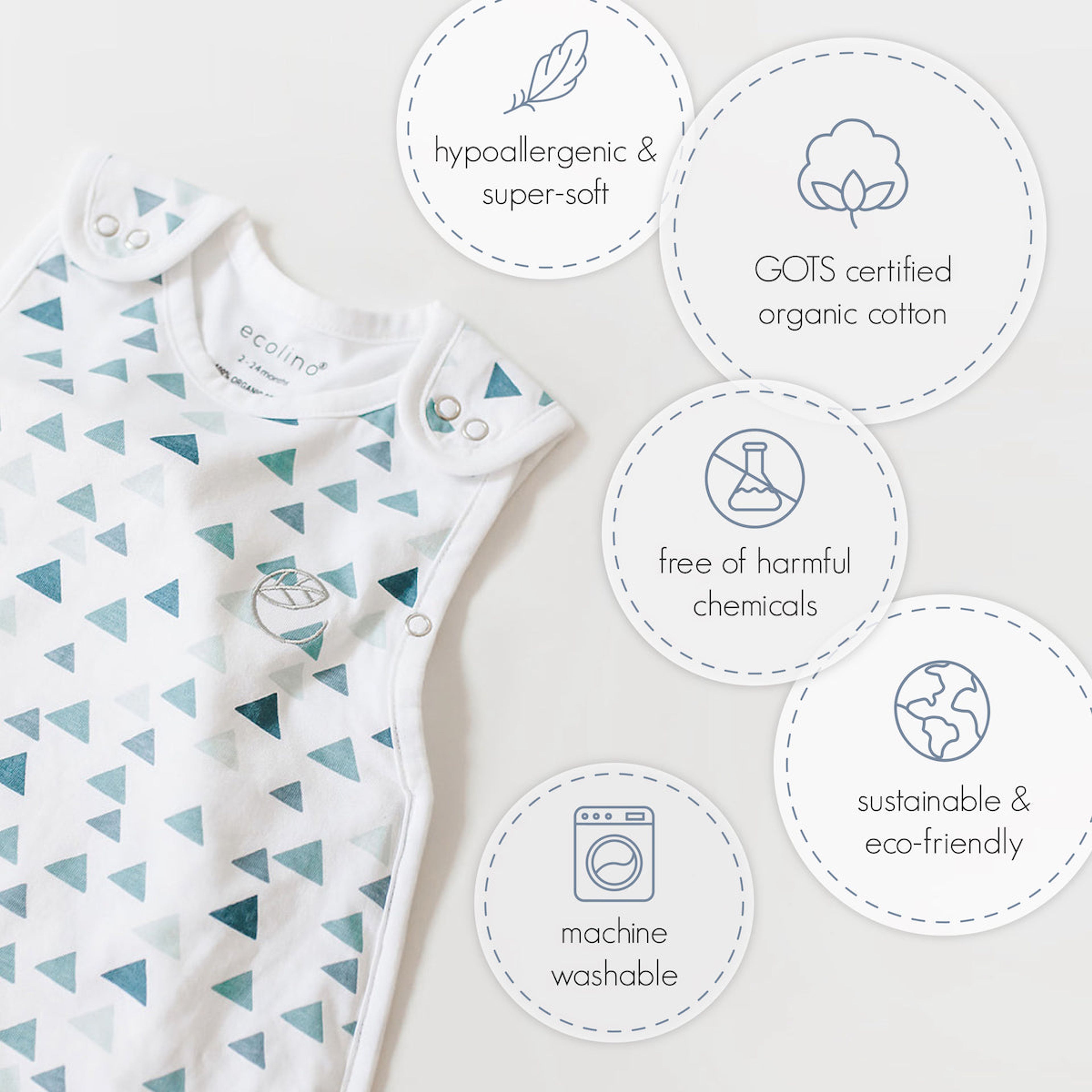 Ecolino Adjustable Baby Sleep Bag, 100% Organic Cotton, Universal Size: 2 Months - 2 Years, Triangle