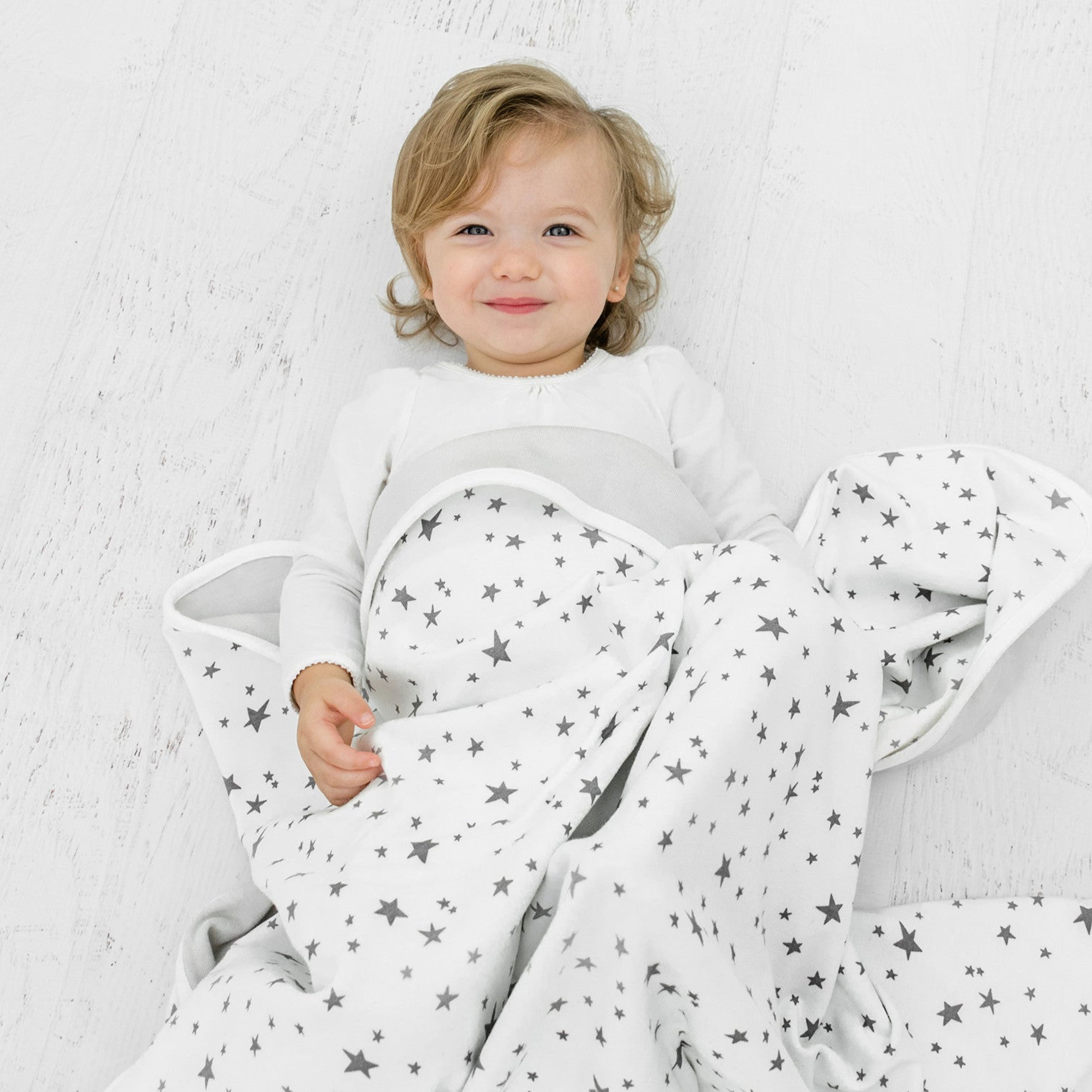 Toddler Blanket, 4 Season Merino Wool & Organic Cotton, 52.5" x 40", Star White