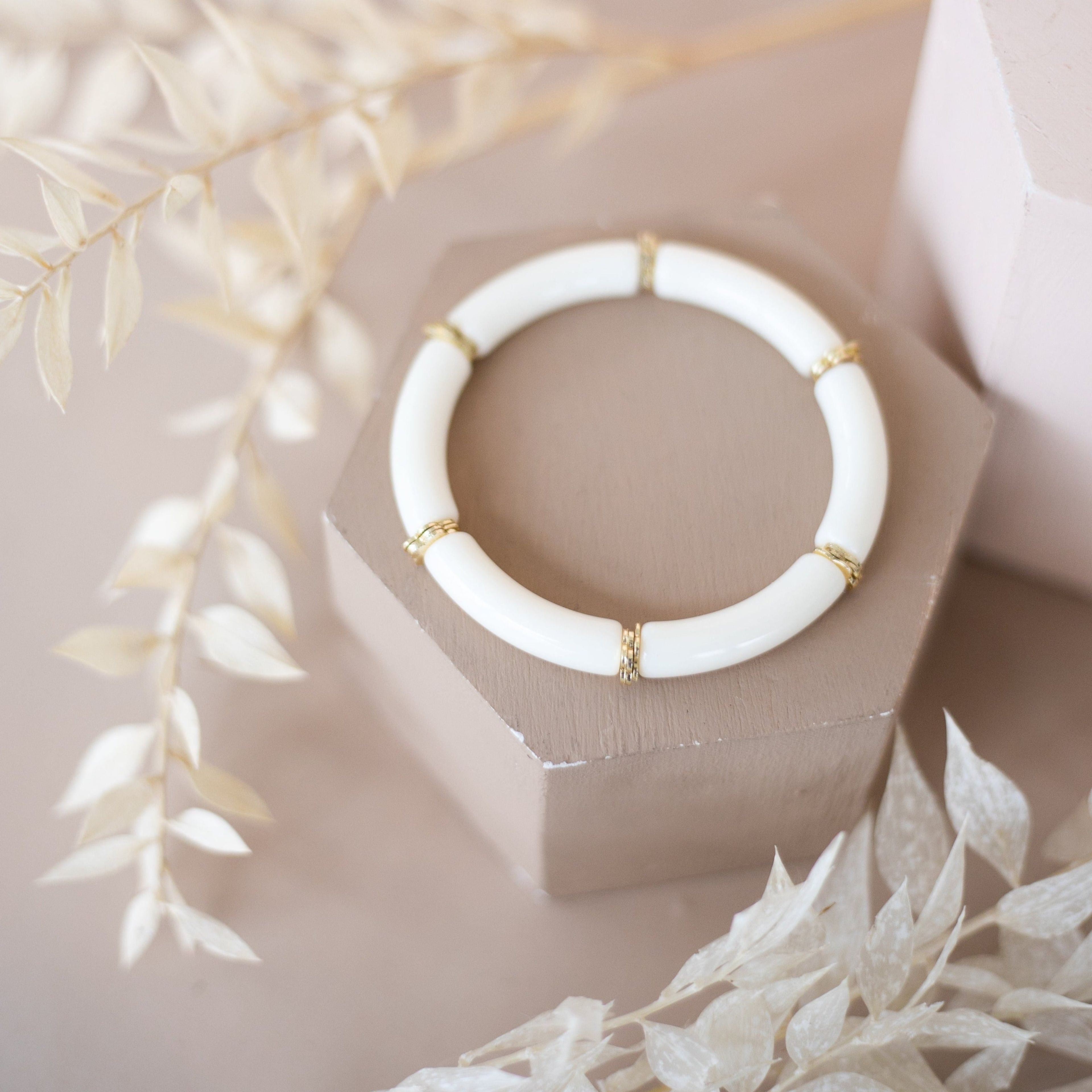 Skinny Acrylic Bamboo Bracelet: White