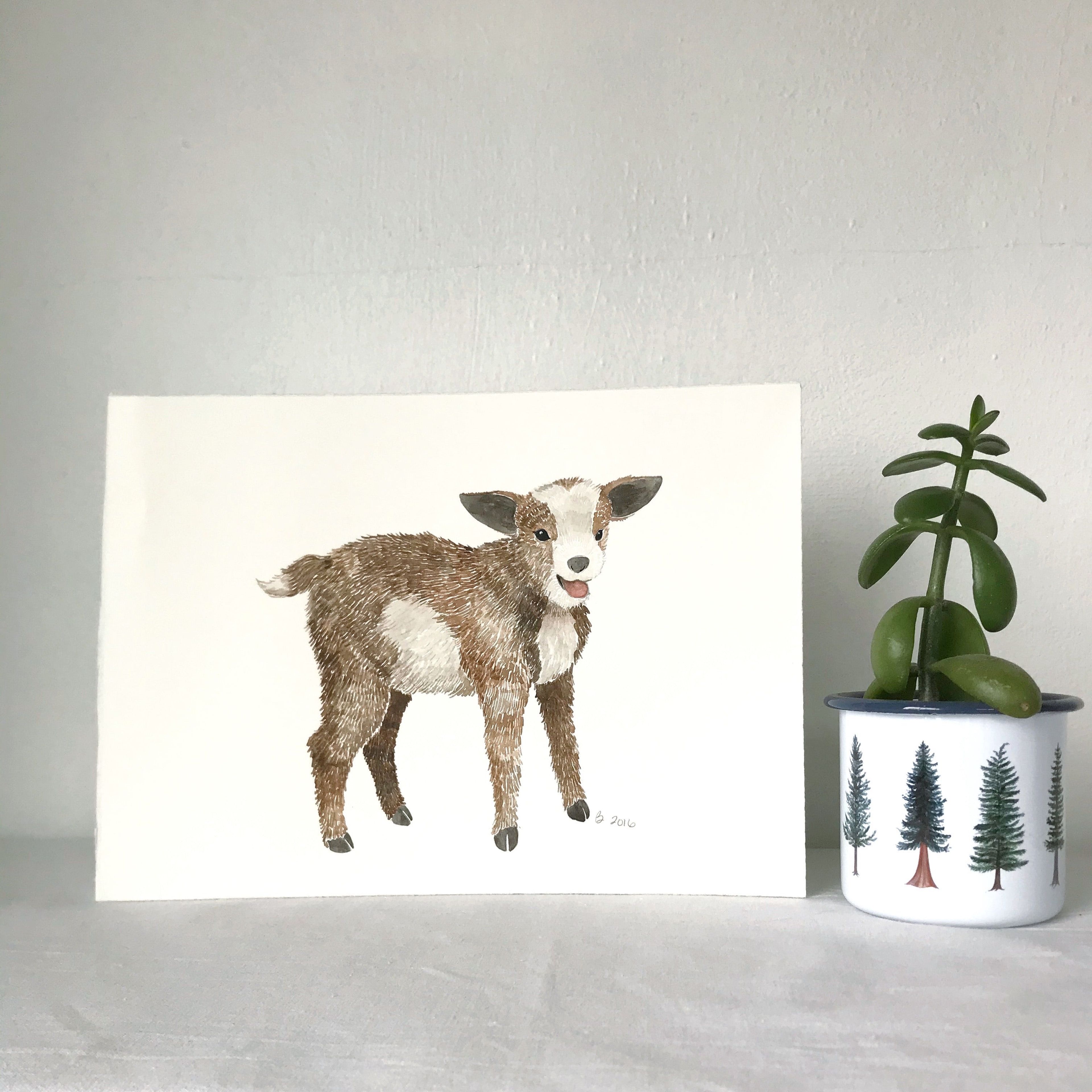 SECONDS SALE: Baby Goat Original Watercolor Painting