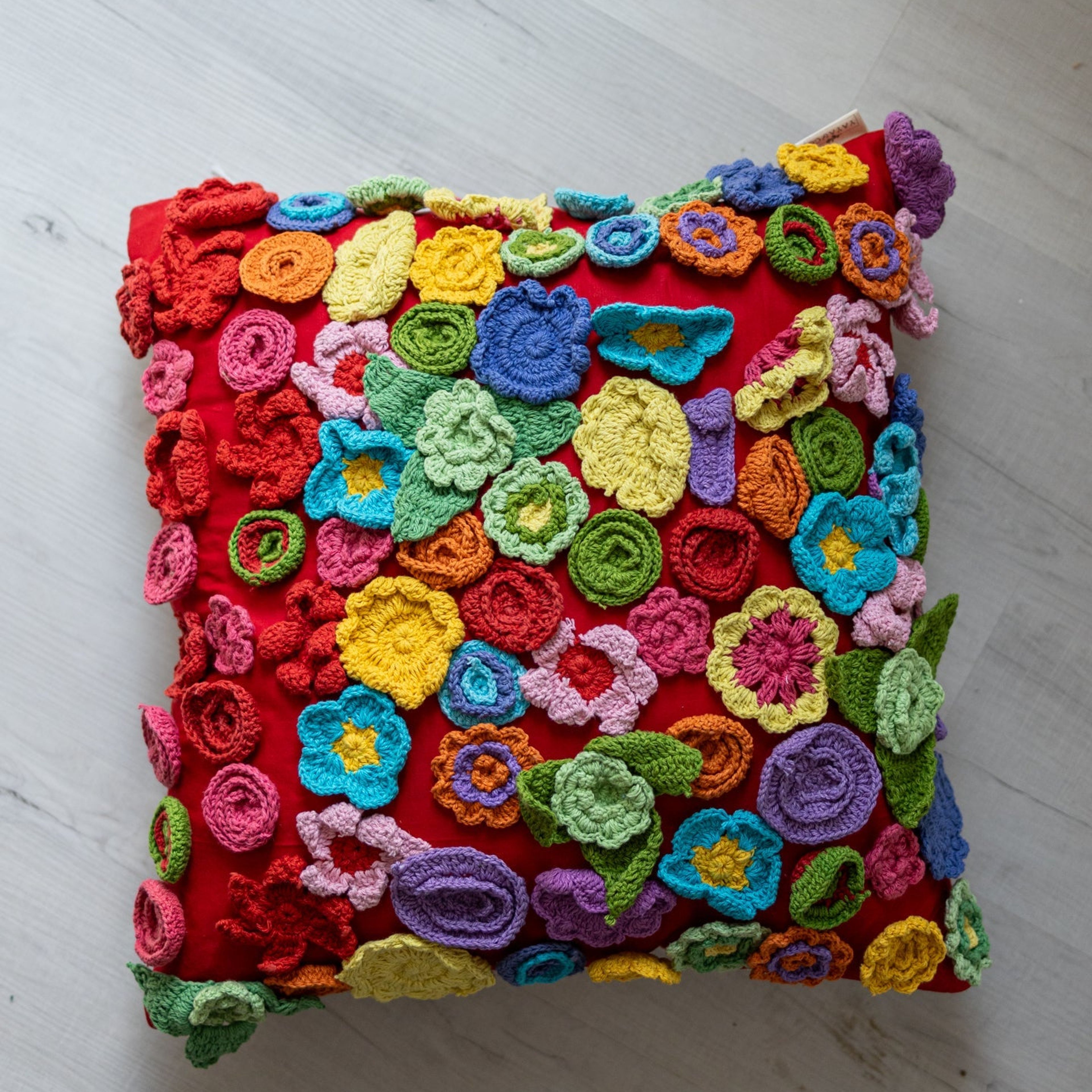 Poppy Organic Cotton Abstract Crochet Throw Pillow