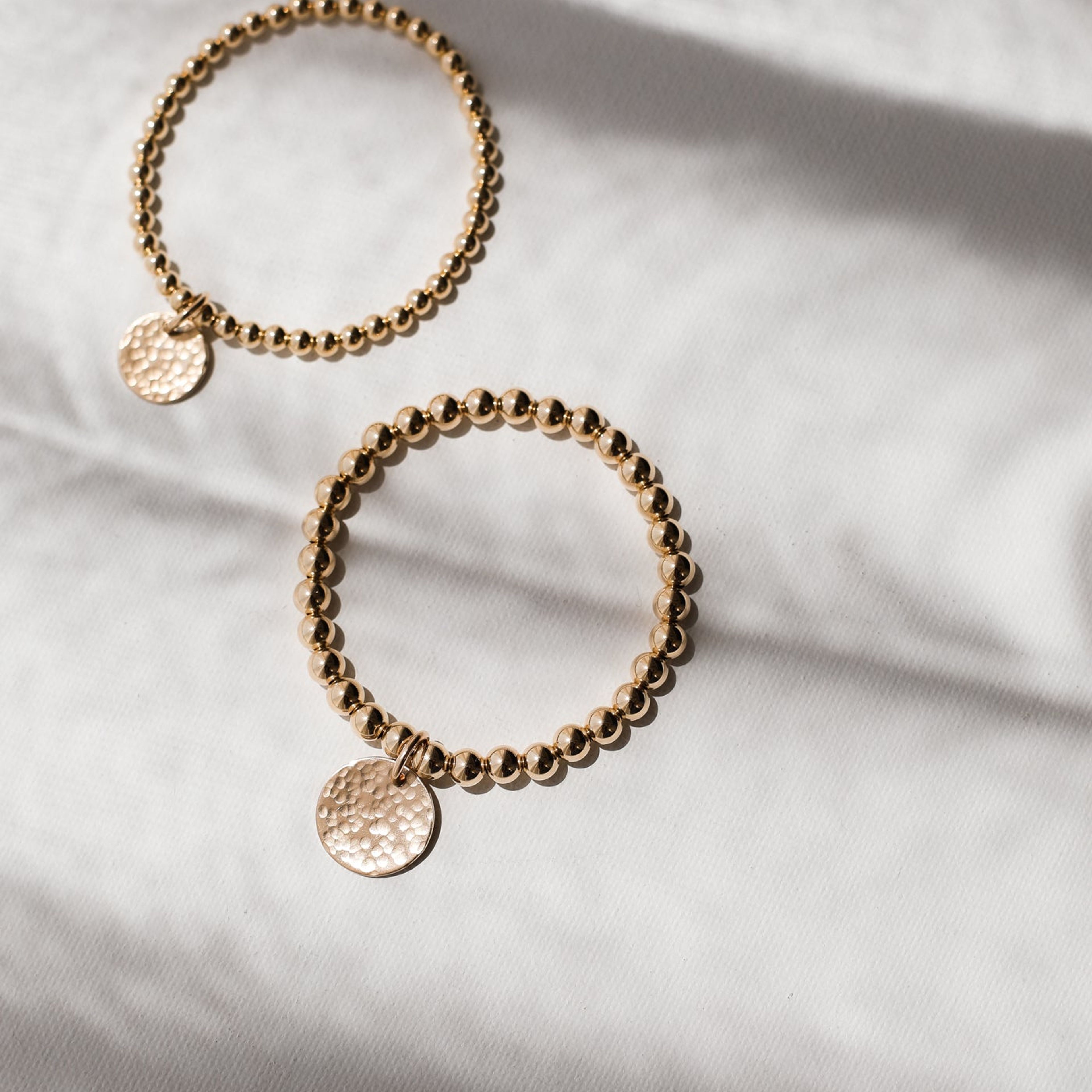 The Hammered Coin Beaded Bracelet - Gold