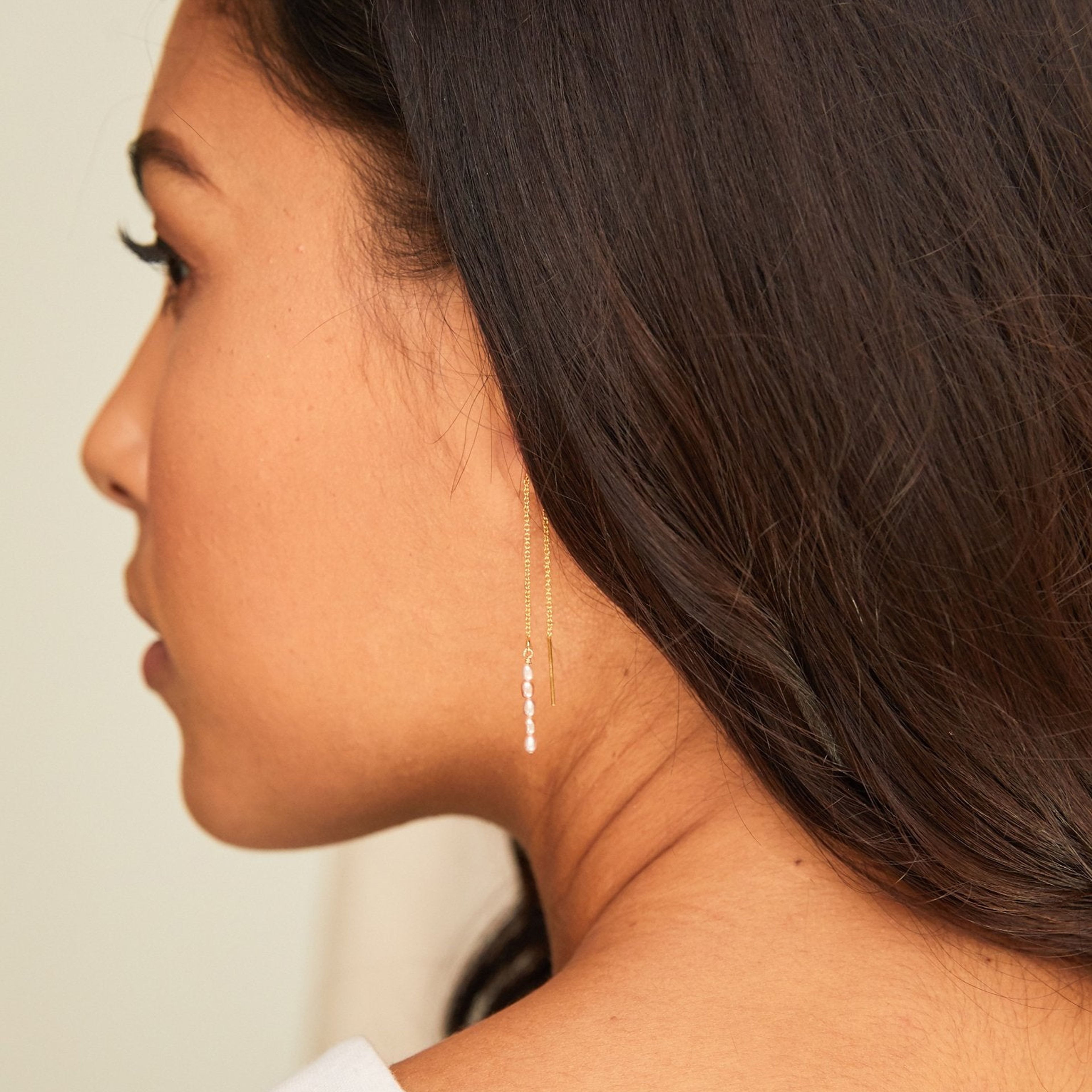 Pearl Dewdrop Threader Earrings