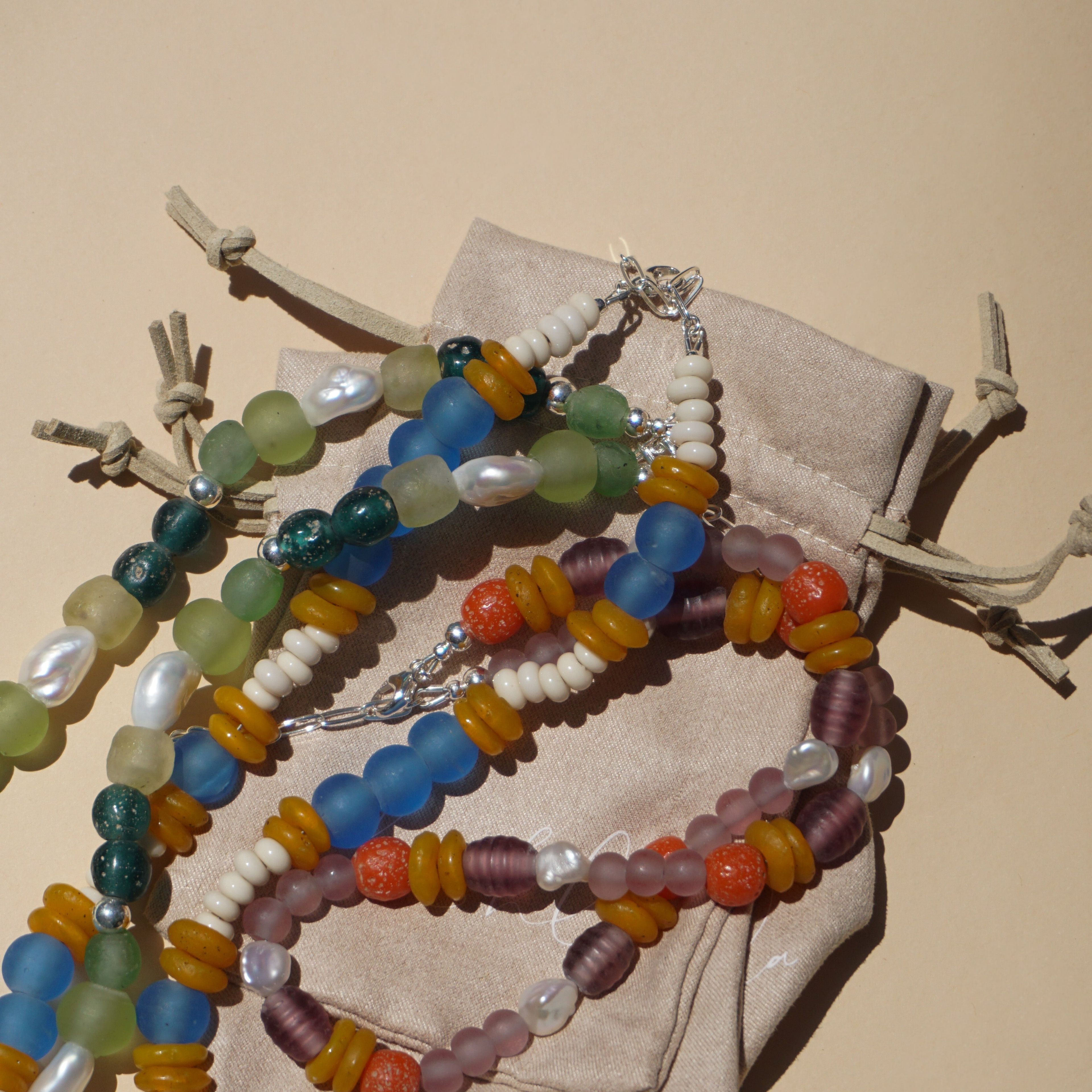 Blue Recycled Glass Beaded Necklace - Azul No 2