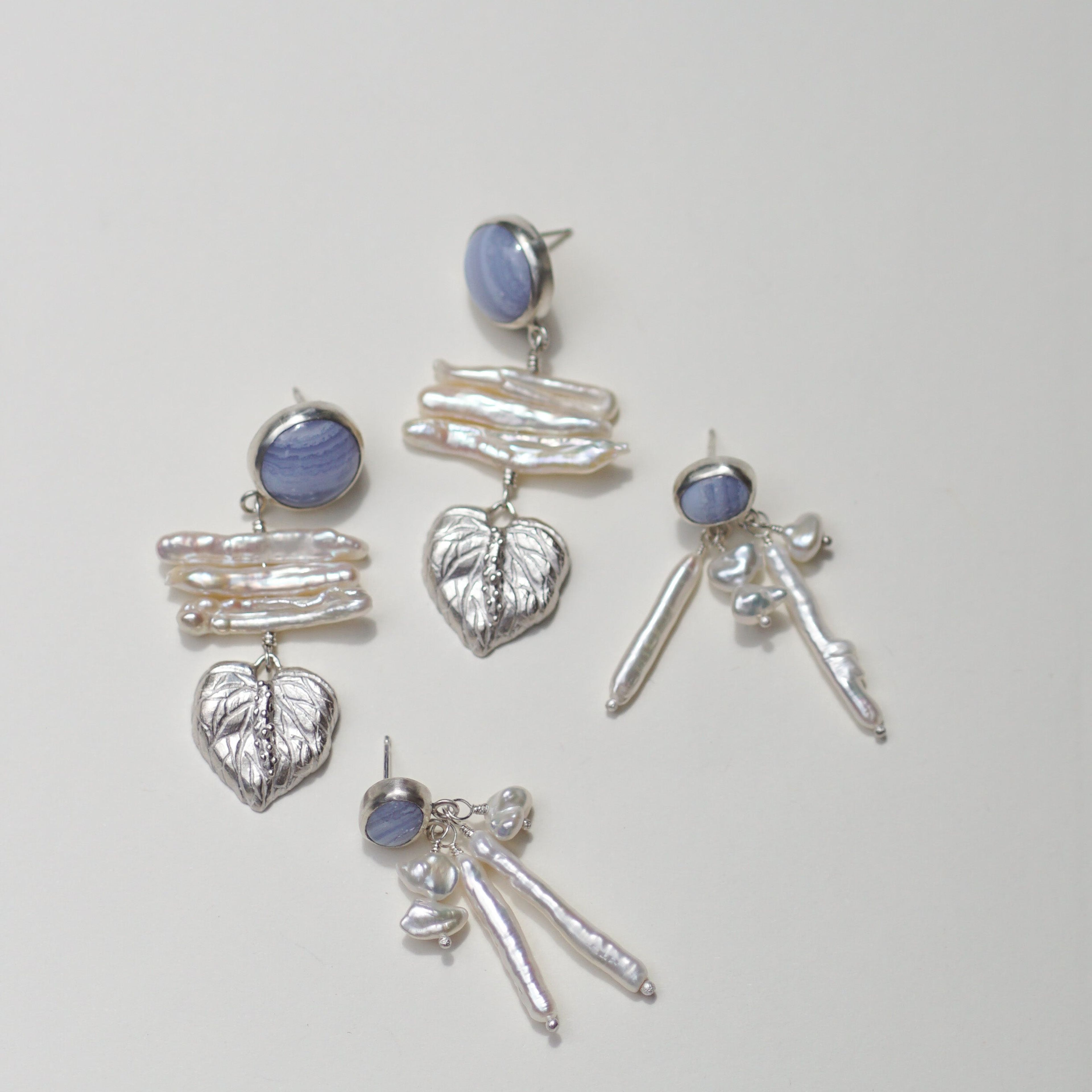 Blue Lace Agate & Pearl Anthurium Earrings