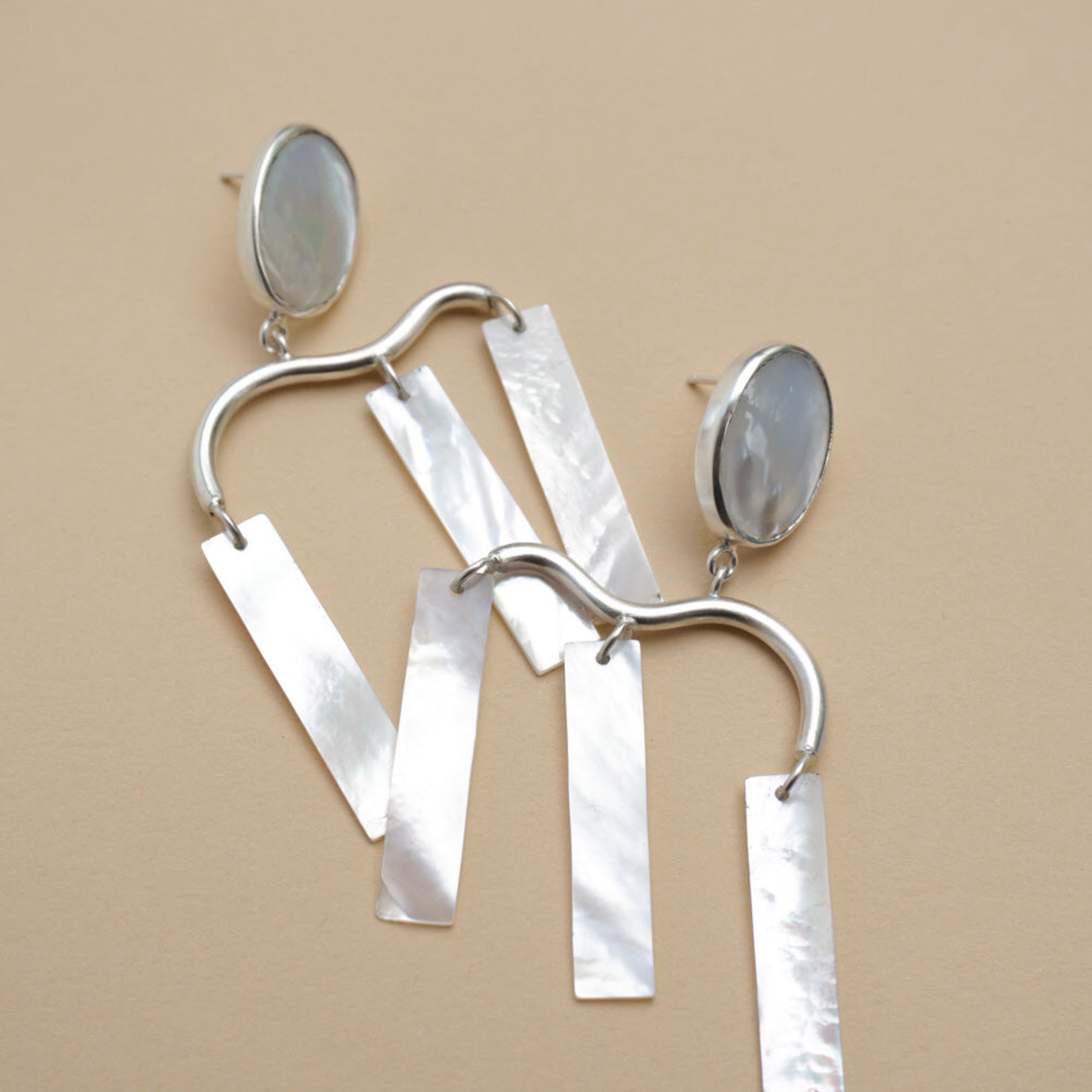 Mother of Pearl Statement Earrings, Silver - Lull