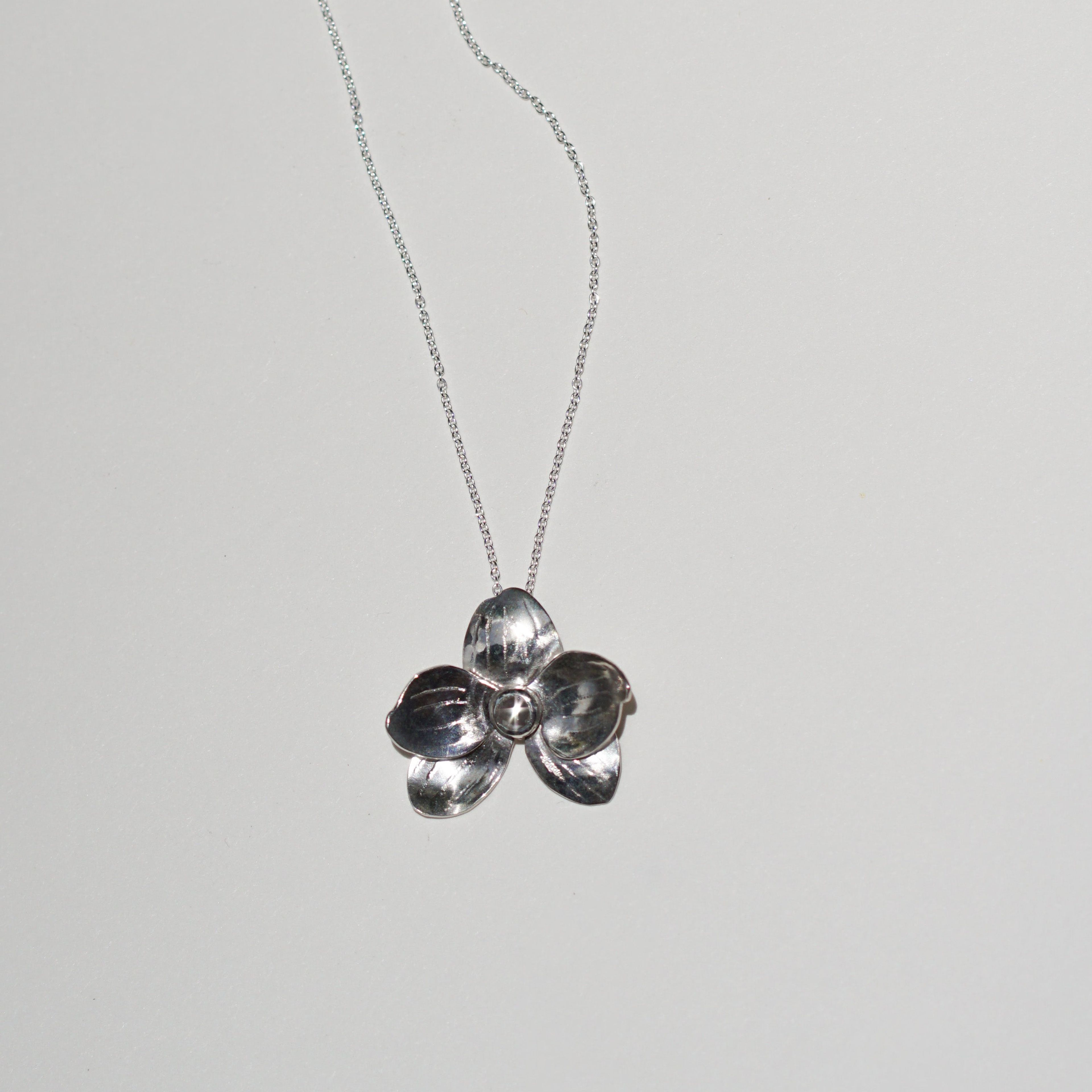 Orchid Flower Diamond Charm Necklace