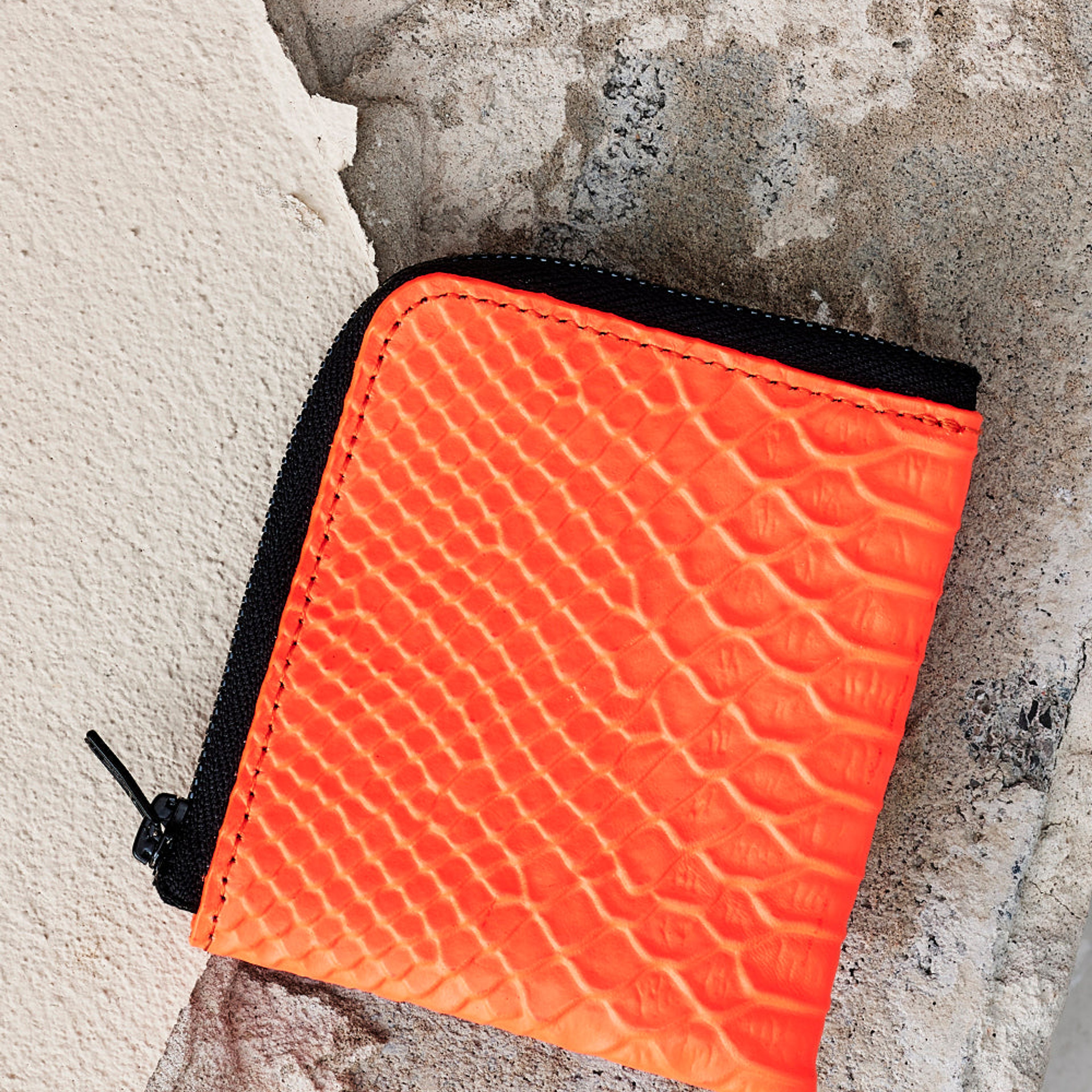 Half-Zip Wallet / Neon Orange Python