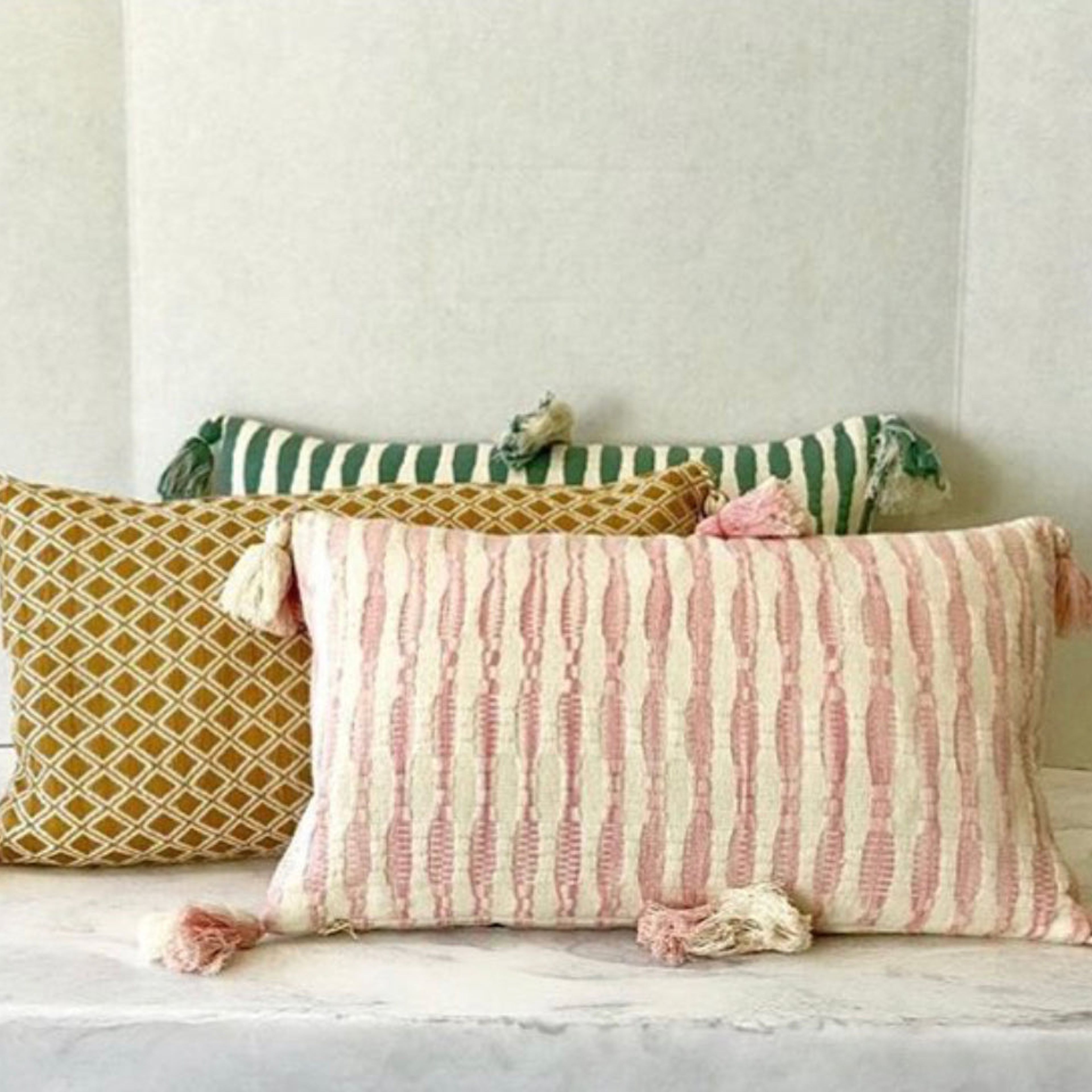 Antigua Pillow- Faded Pink Stripe