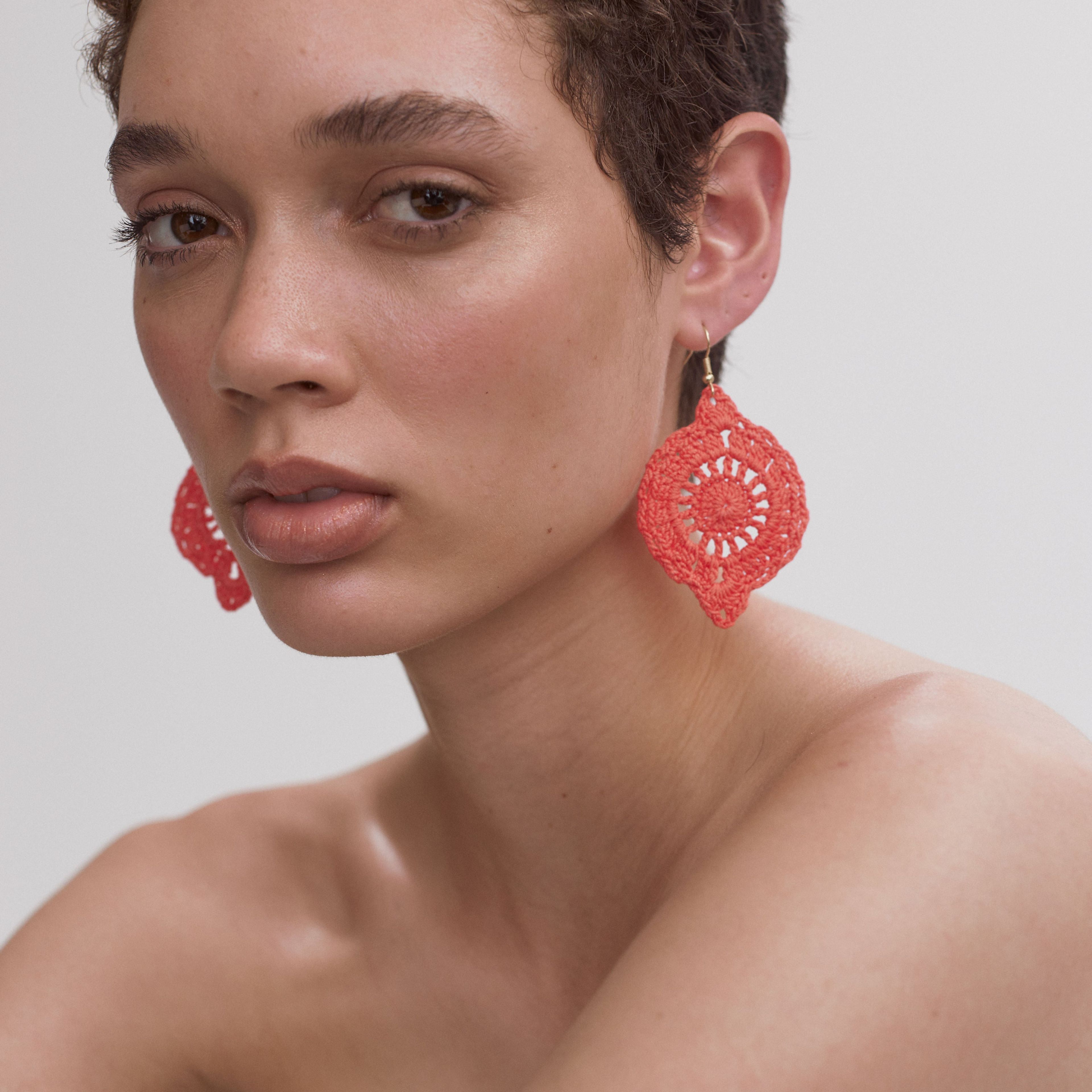Rose Organic Crochet Embroidered Earrings