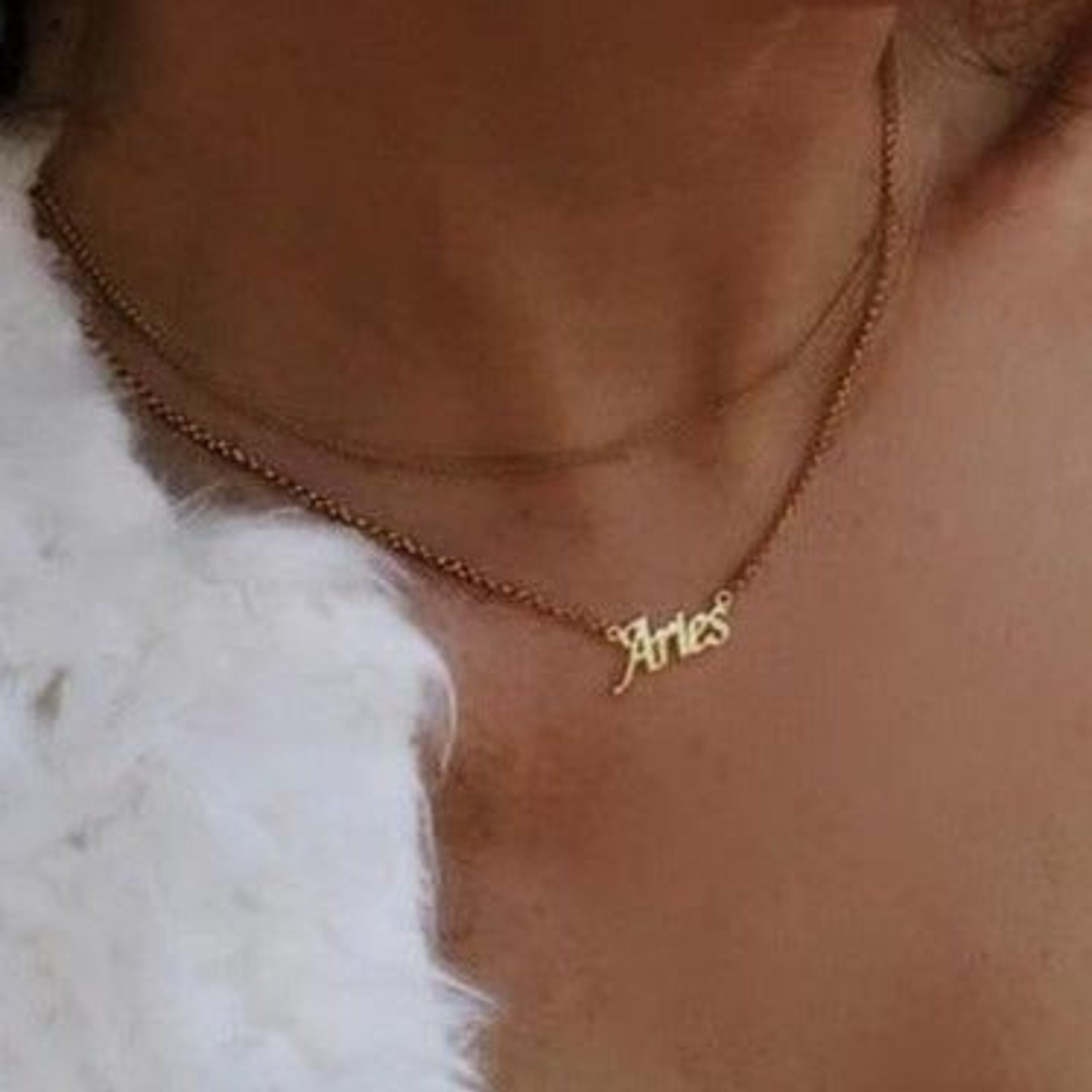 Gold Zodiac Name Plate Necklace