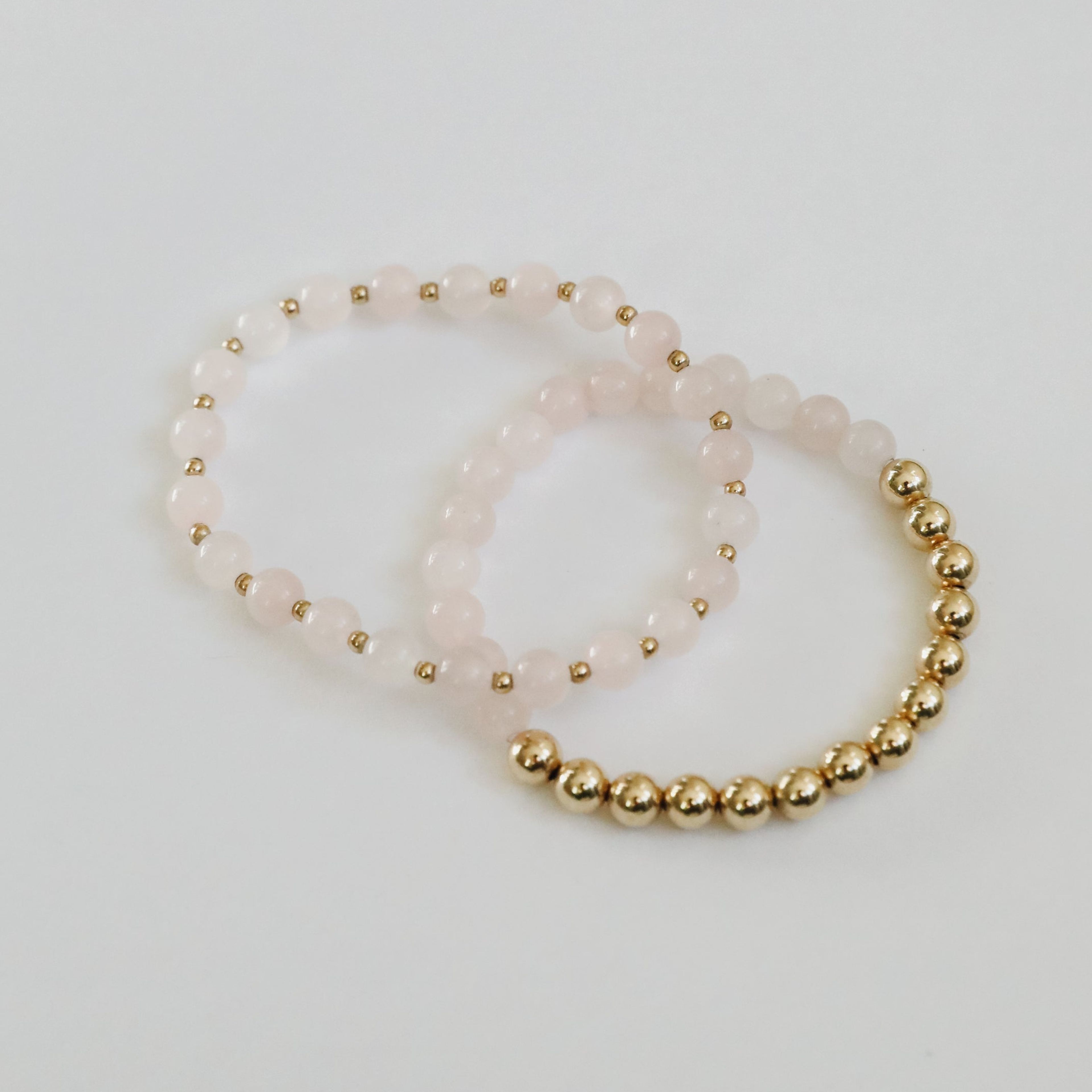 Rose Quartz : Gold Sun + Moon || Adult Bracelets