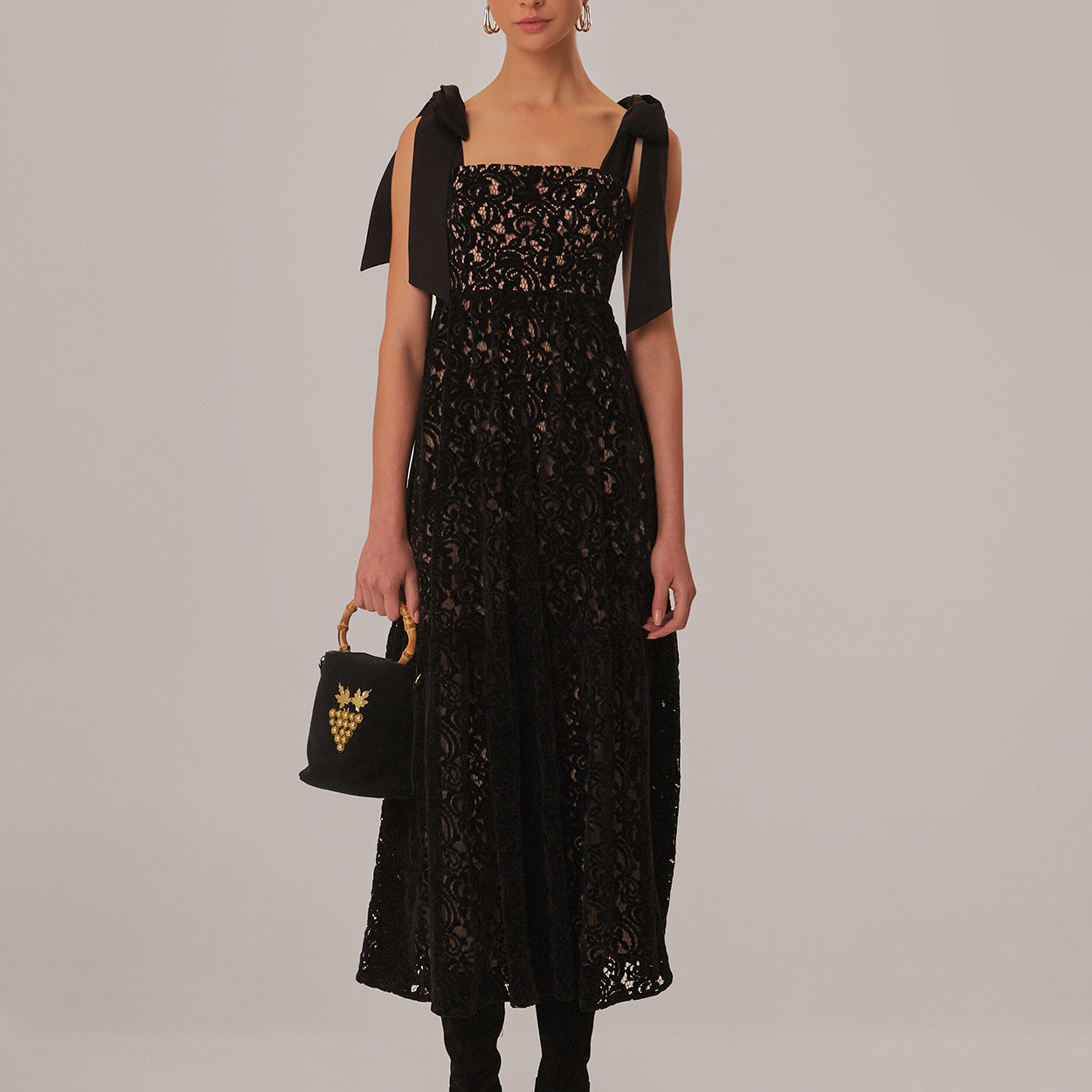 Black Velvet Lace Sleeveless Maxi Dress