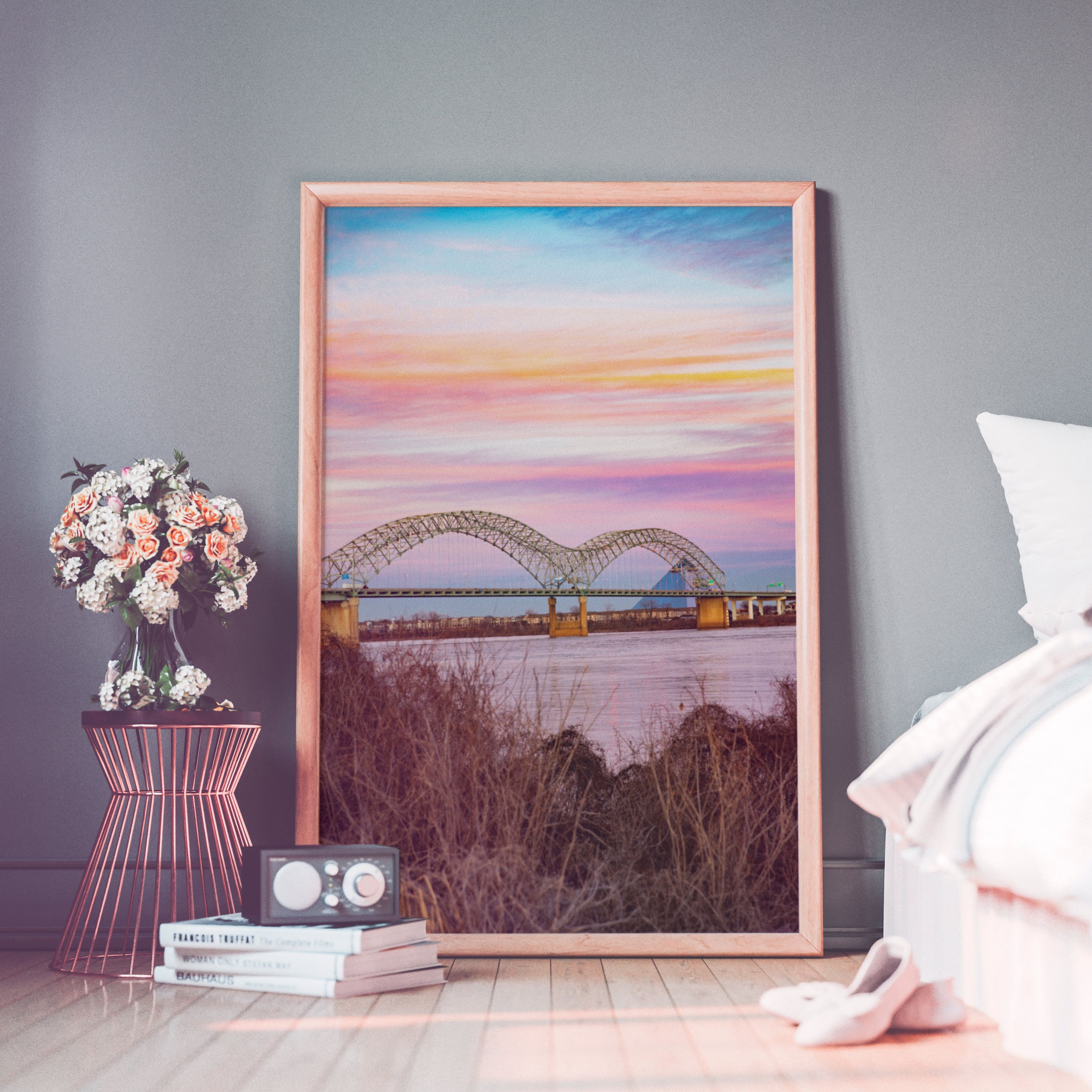 Memphis, Tennessee, bridge at sunset cotton candy skies photography print