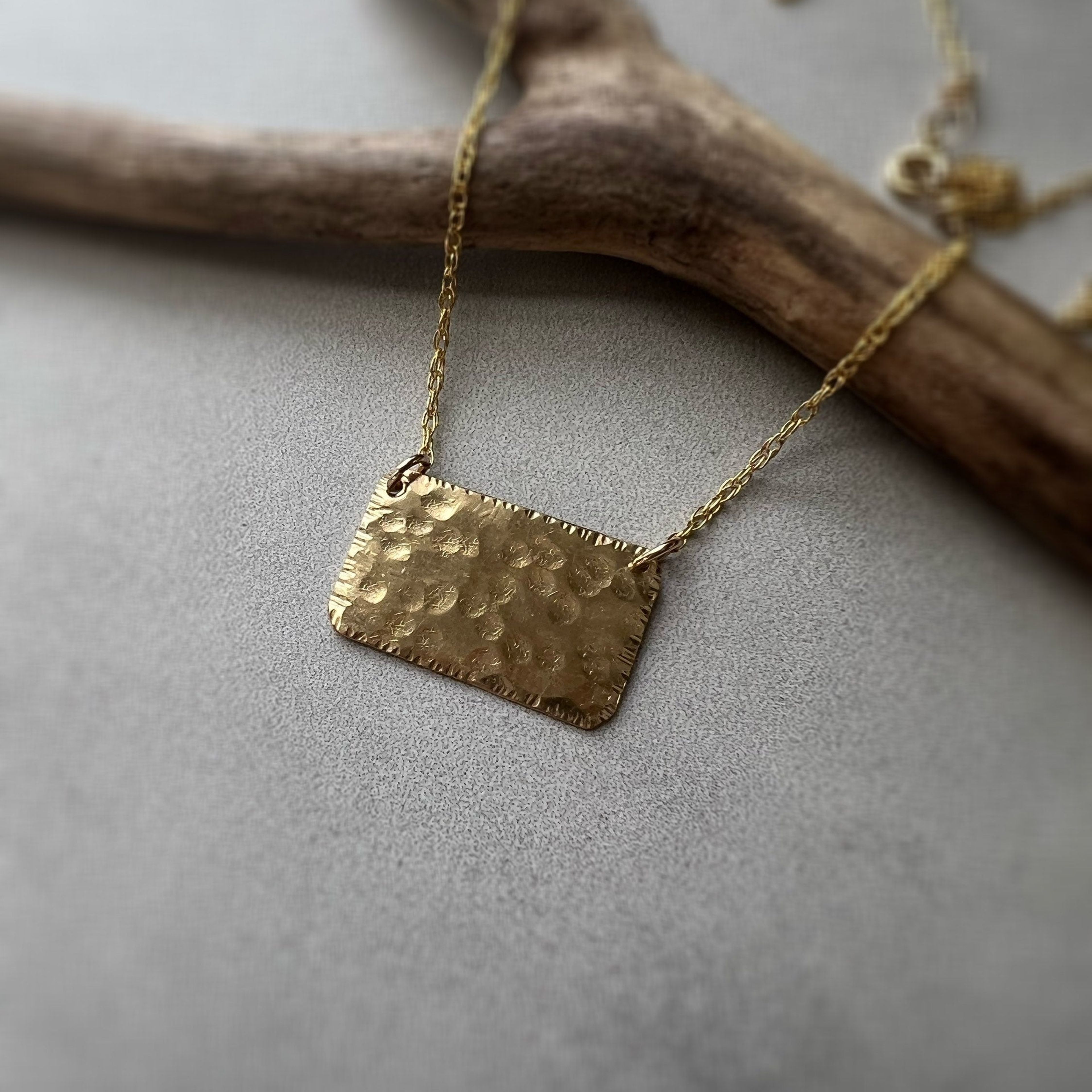 Jess Rectangle Gold Charm Necklace, Gold Layering Necklace, Hammered Statement Necklace, Layering Necklace