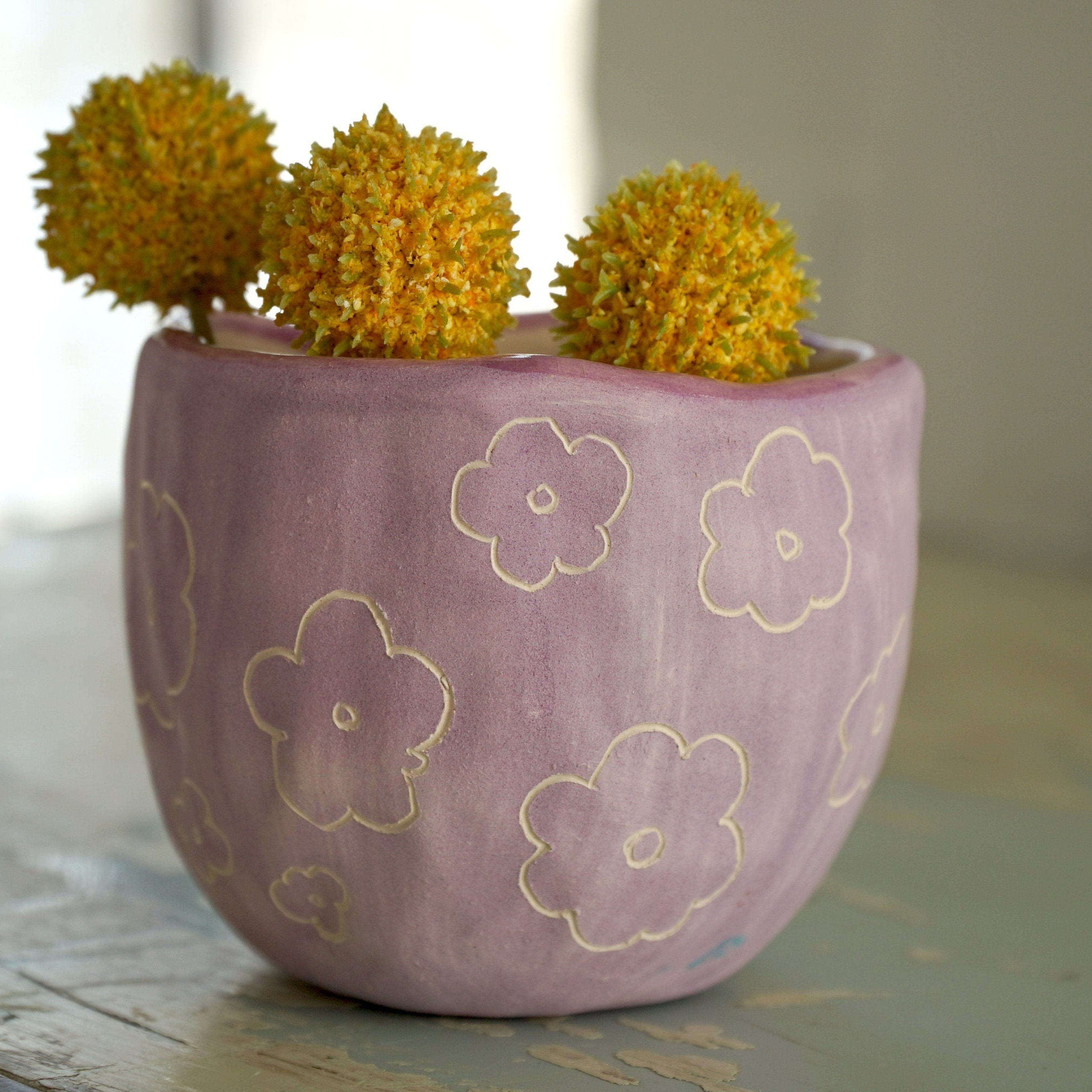 Purple & White Mini Planter w/ "Pom-Pom" Design - Succulent Planter - Small Plant Pot - Propagating Planter - Seedling Pot