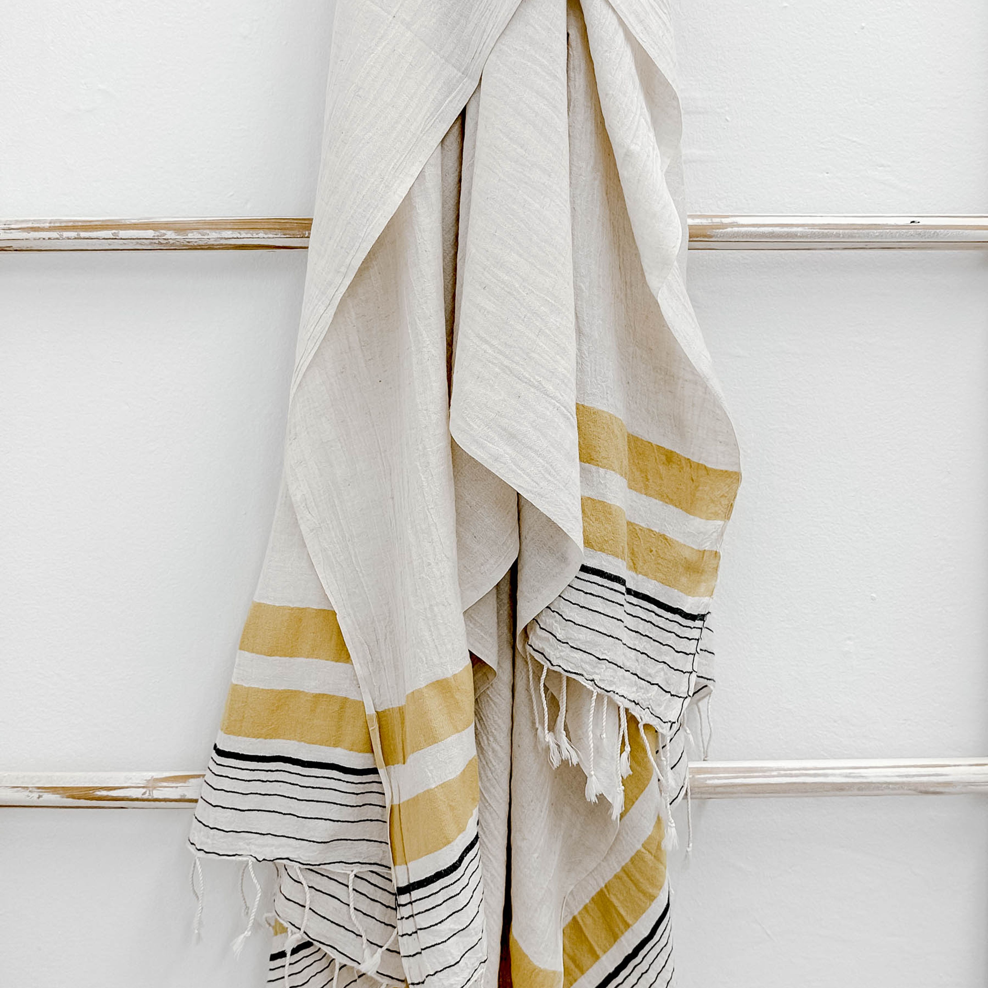 Ivory and Yellow Striped Scarf