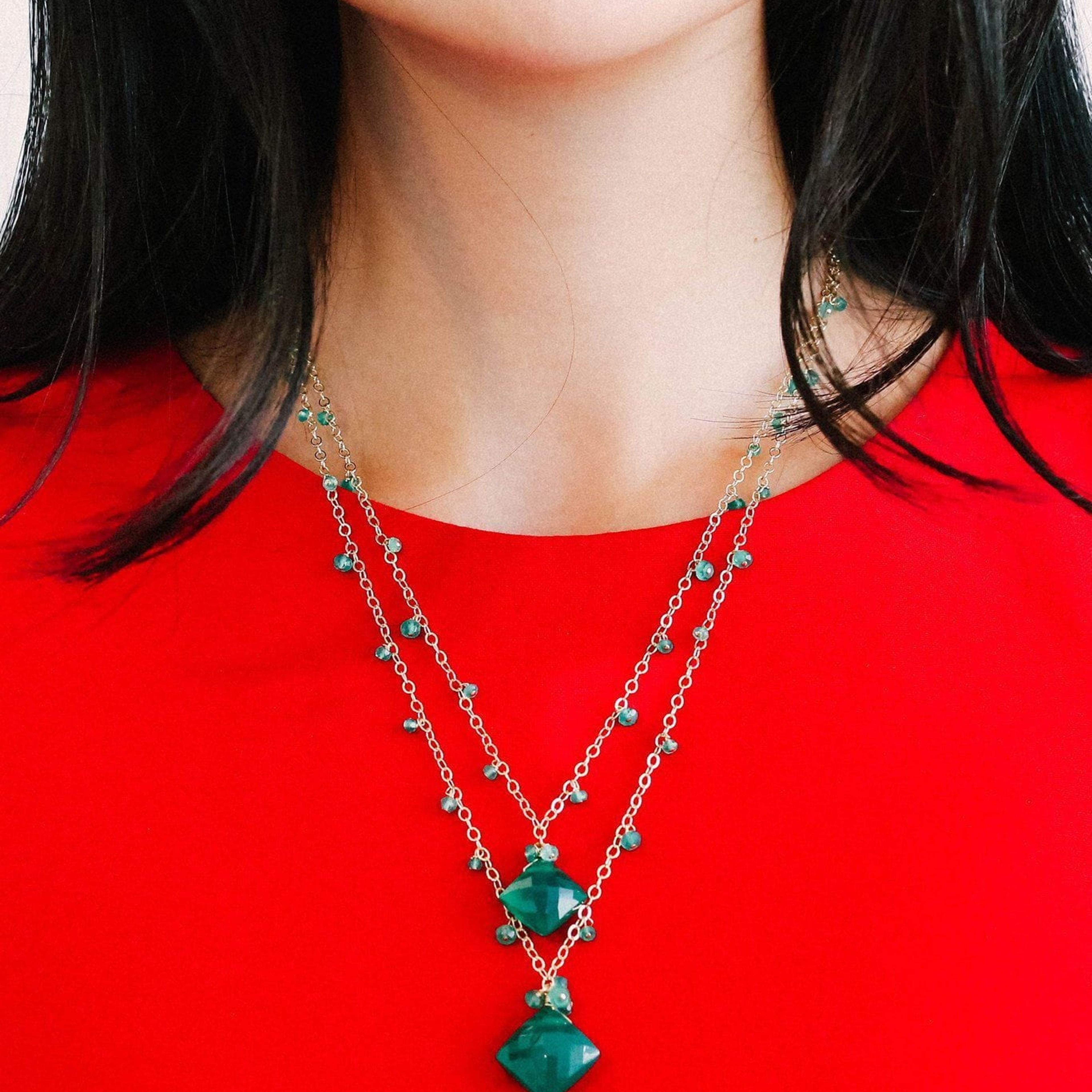 Double Stone Green Onyx Necklace