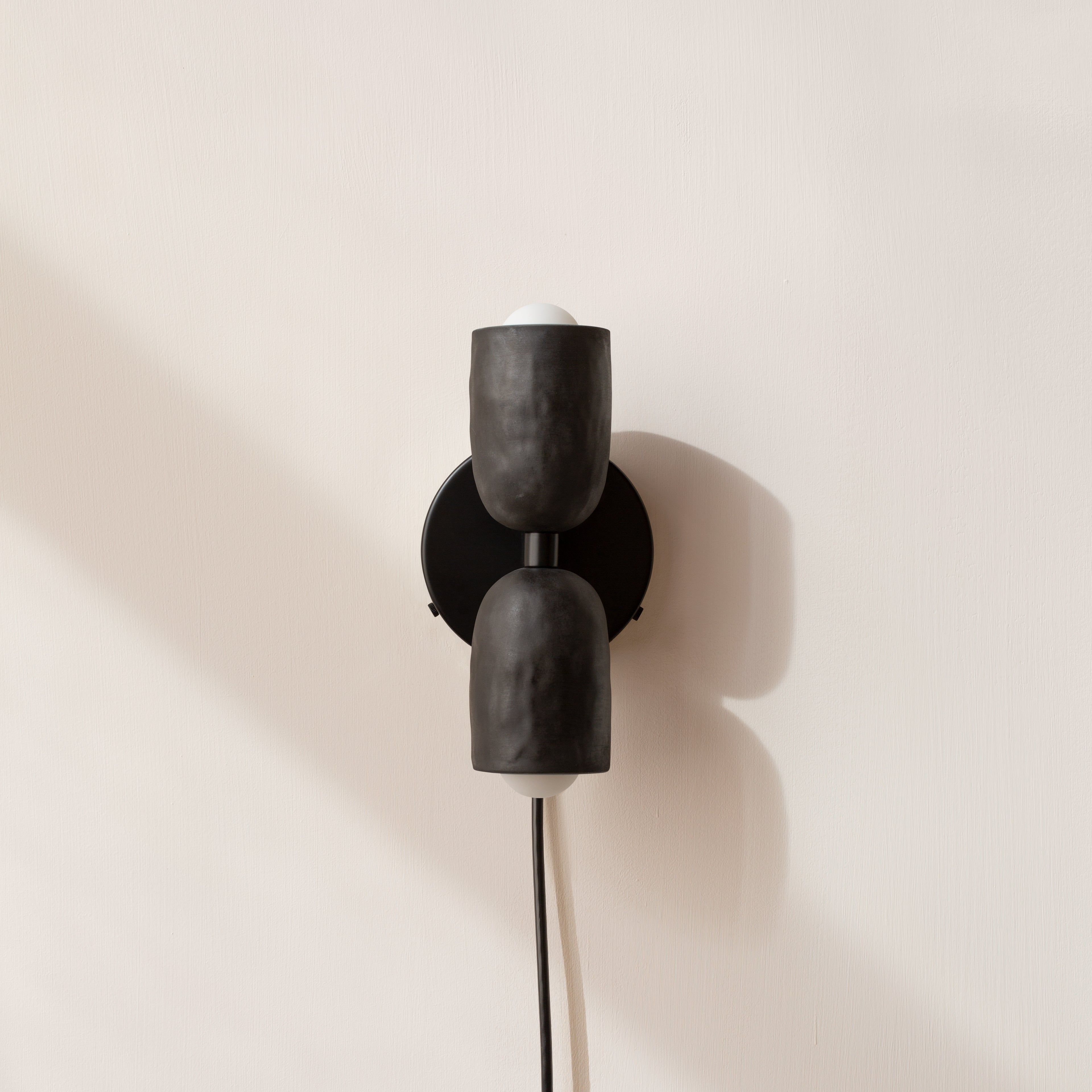 Ceramic Up Down Sconce, Plug-in : Plug-in, inline on-off switch, Black Hardware