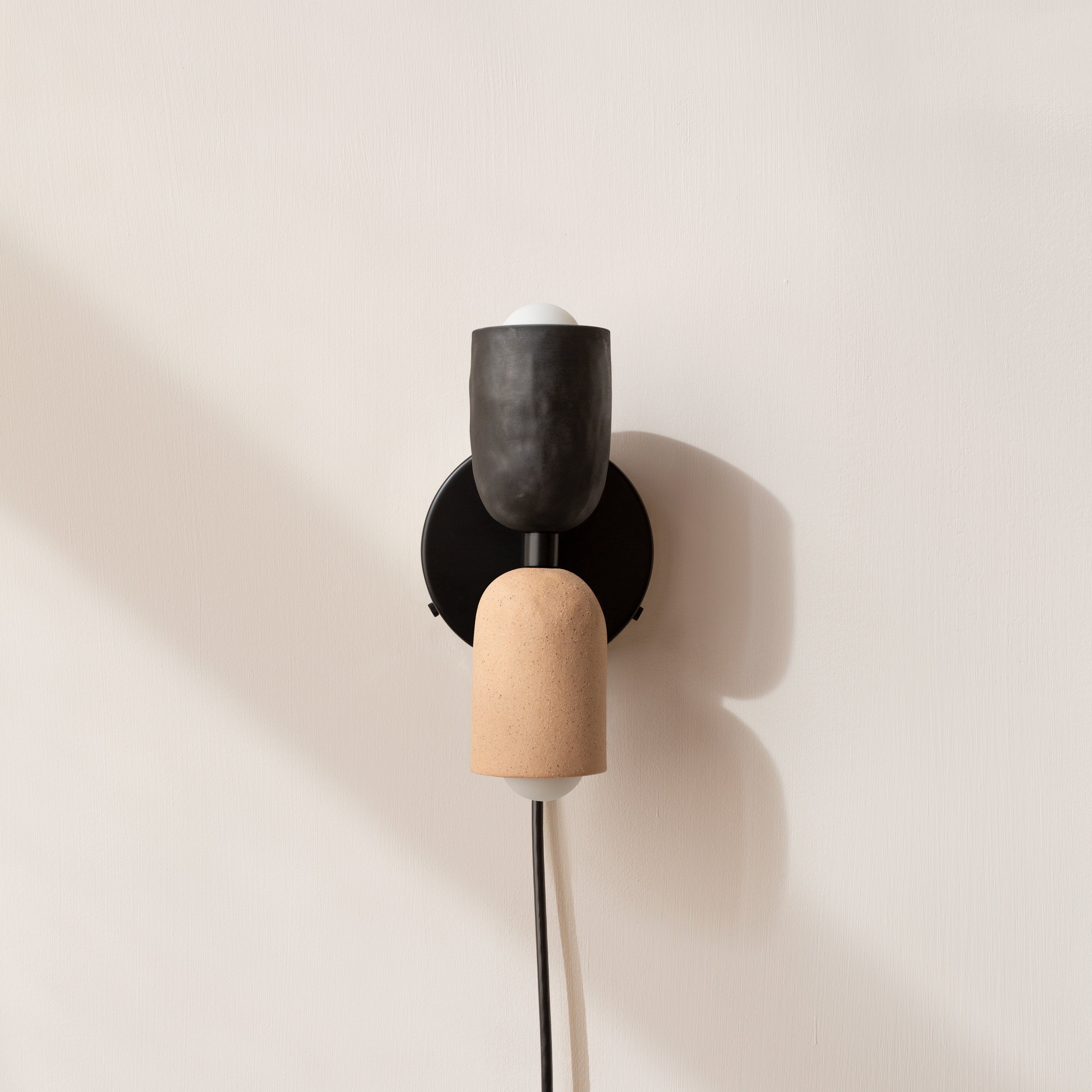 Ceramic Up Down Sconce, Plug-in : Plug-in, inline on-off switch, Black Hardware