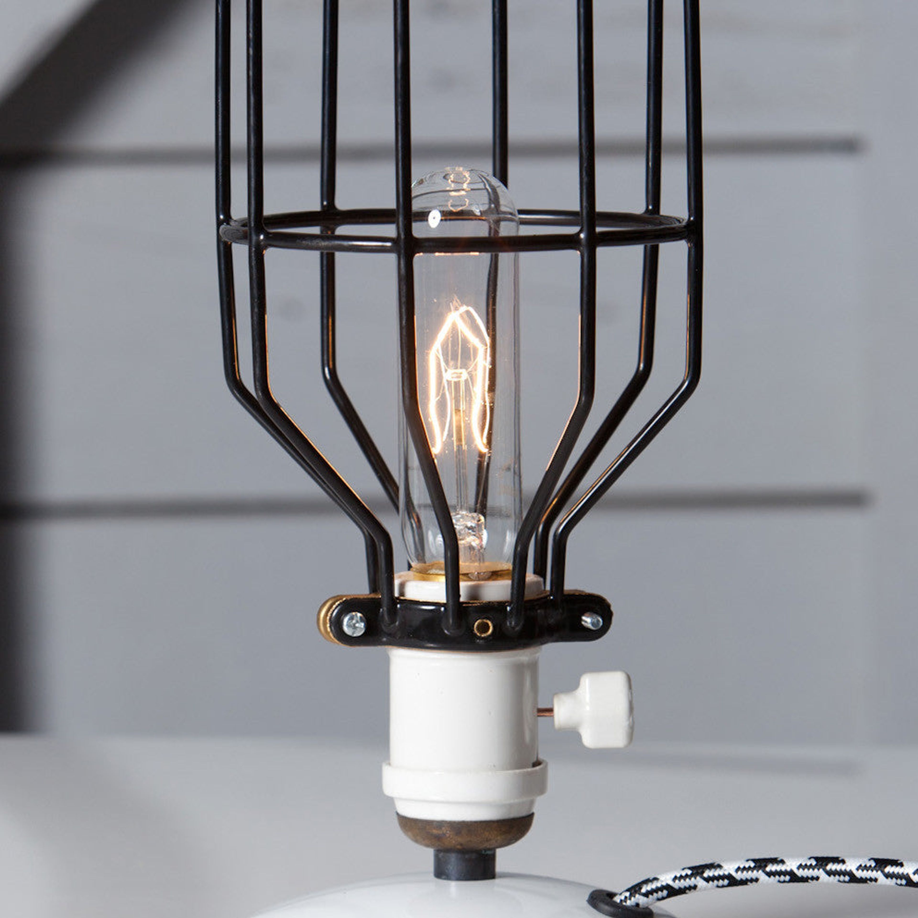 Industrial Desk Lamp - Black Wire Cage Table Light