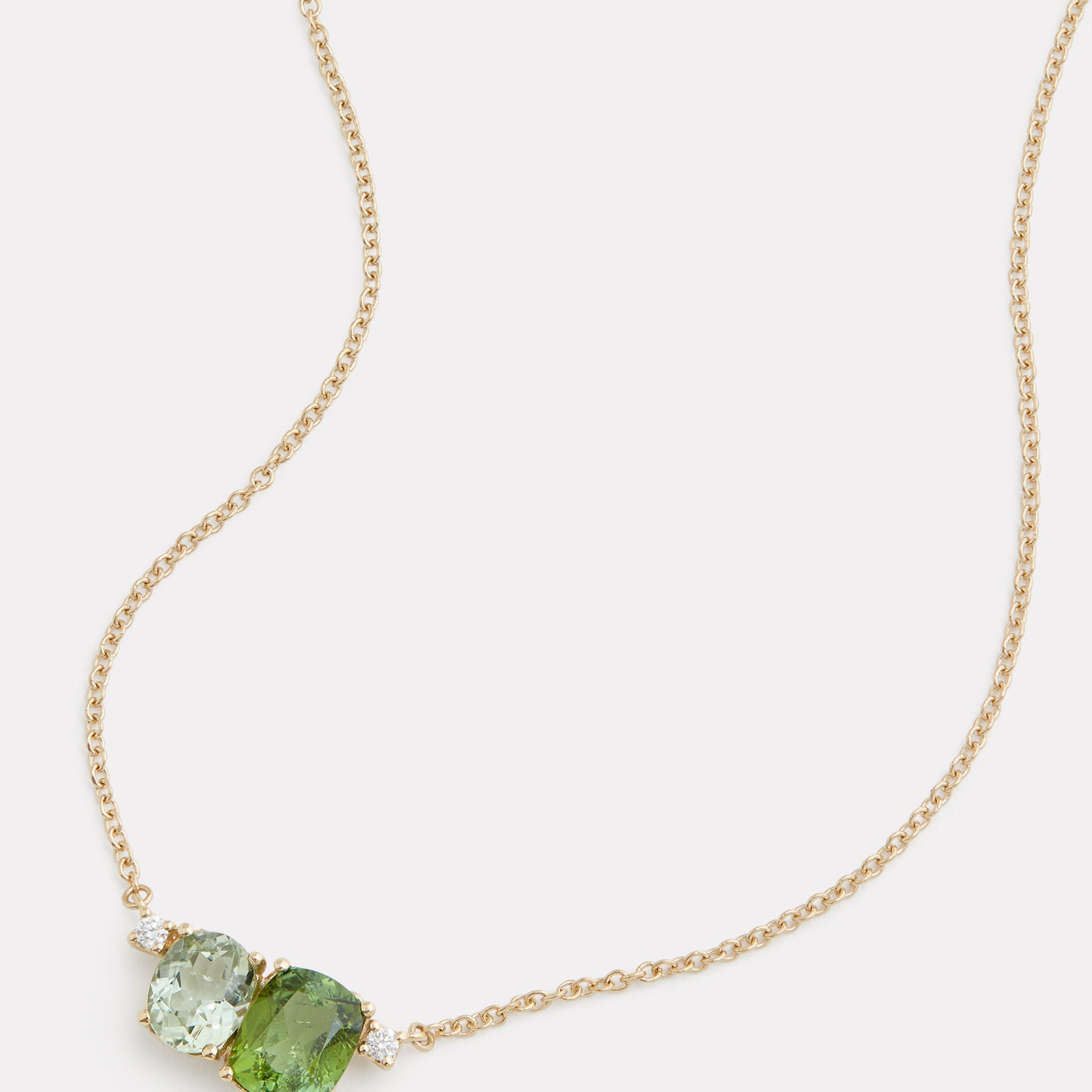 Tourmaline Oval and Cushion Cut Pendant Necklace with Diamonds