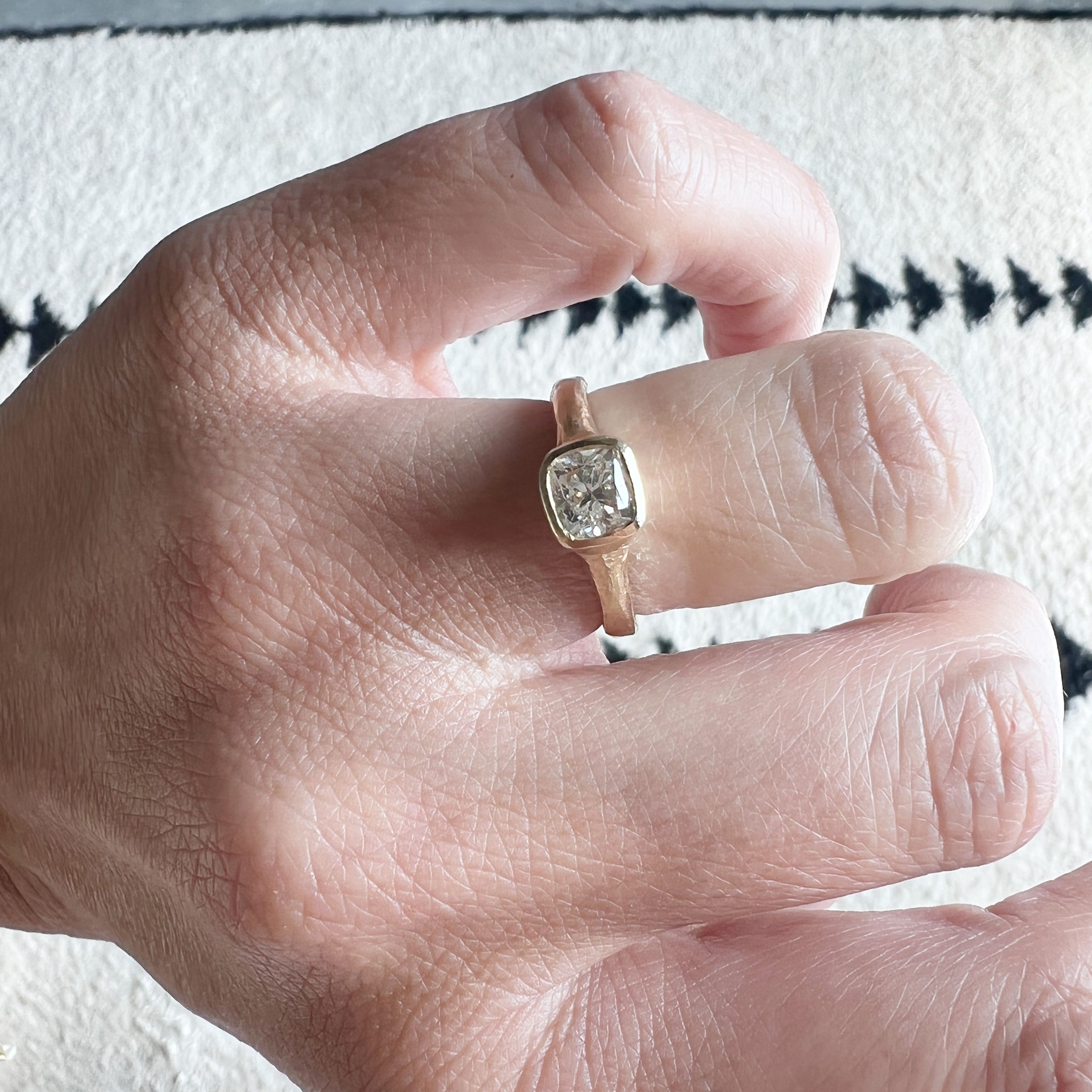 Jp Gild Bezel Set Cushion Cut Diamond Ring