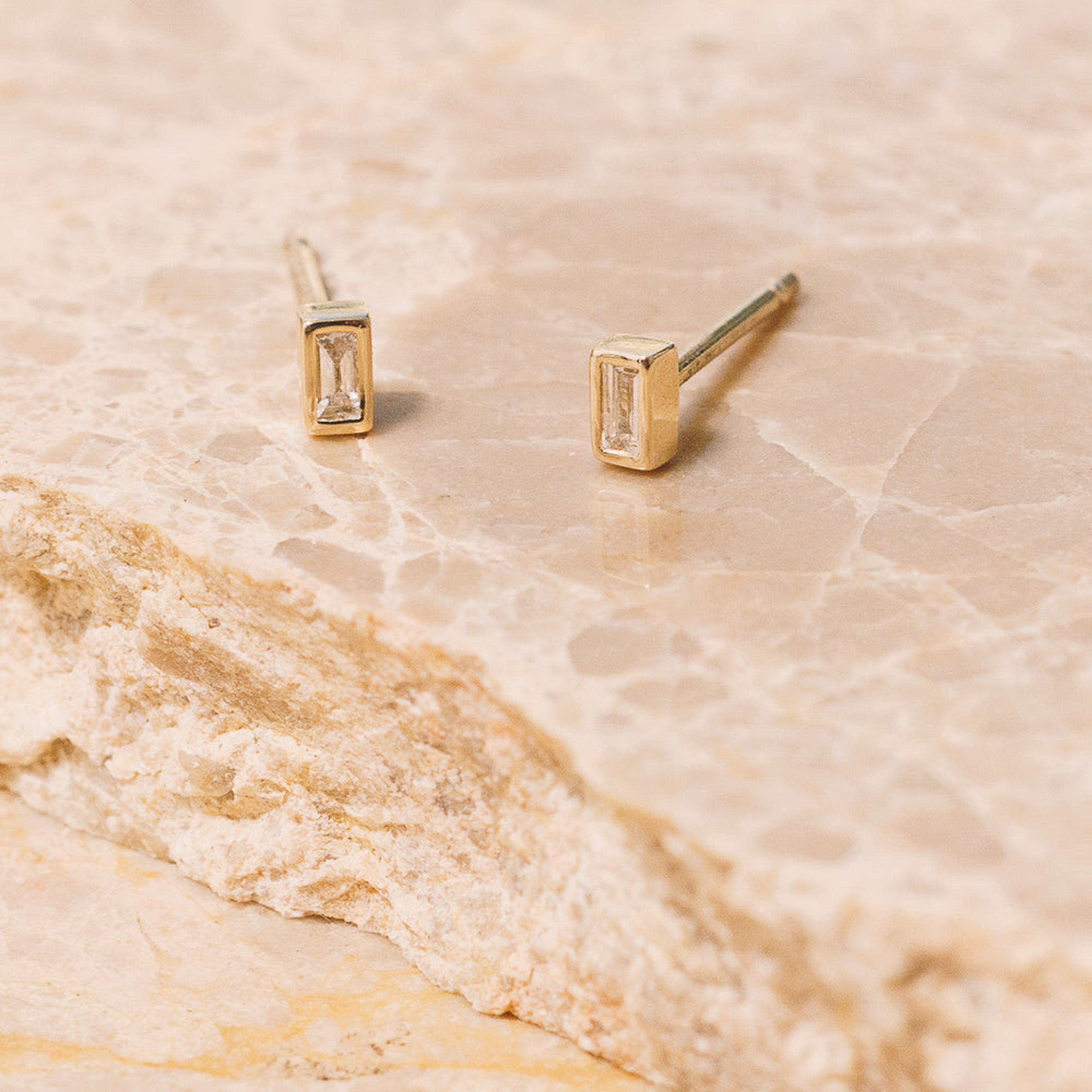 Diamond Baguette Stud Earrings | 14K Gold