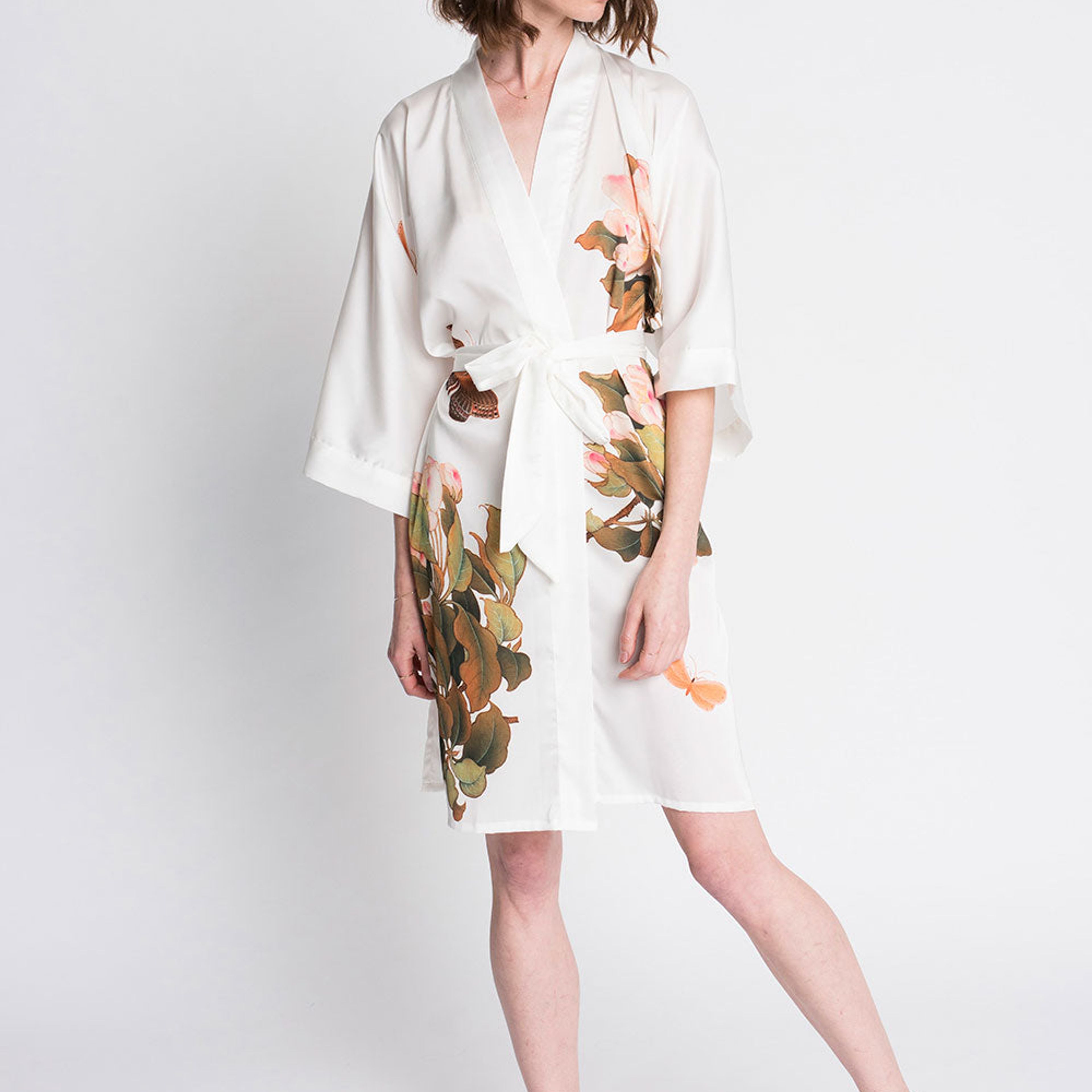Peony & Butterfly Short Kimono Robe