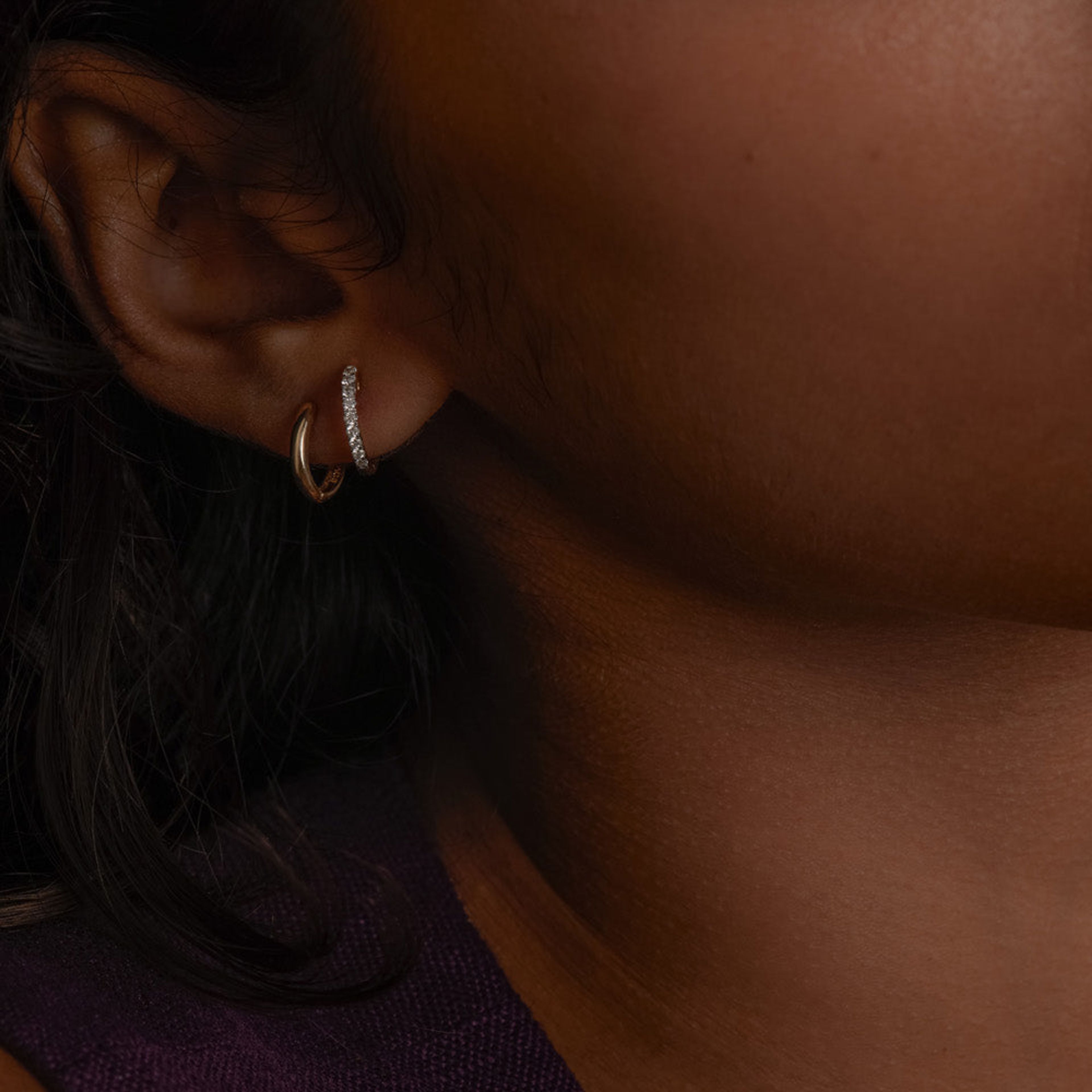 Petite & Pavé Diamond Huggie Earring Stack
