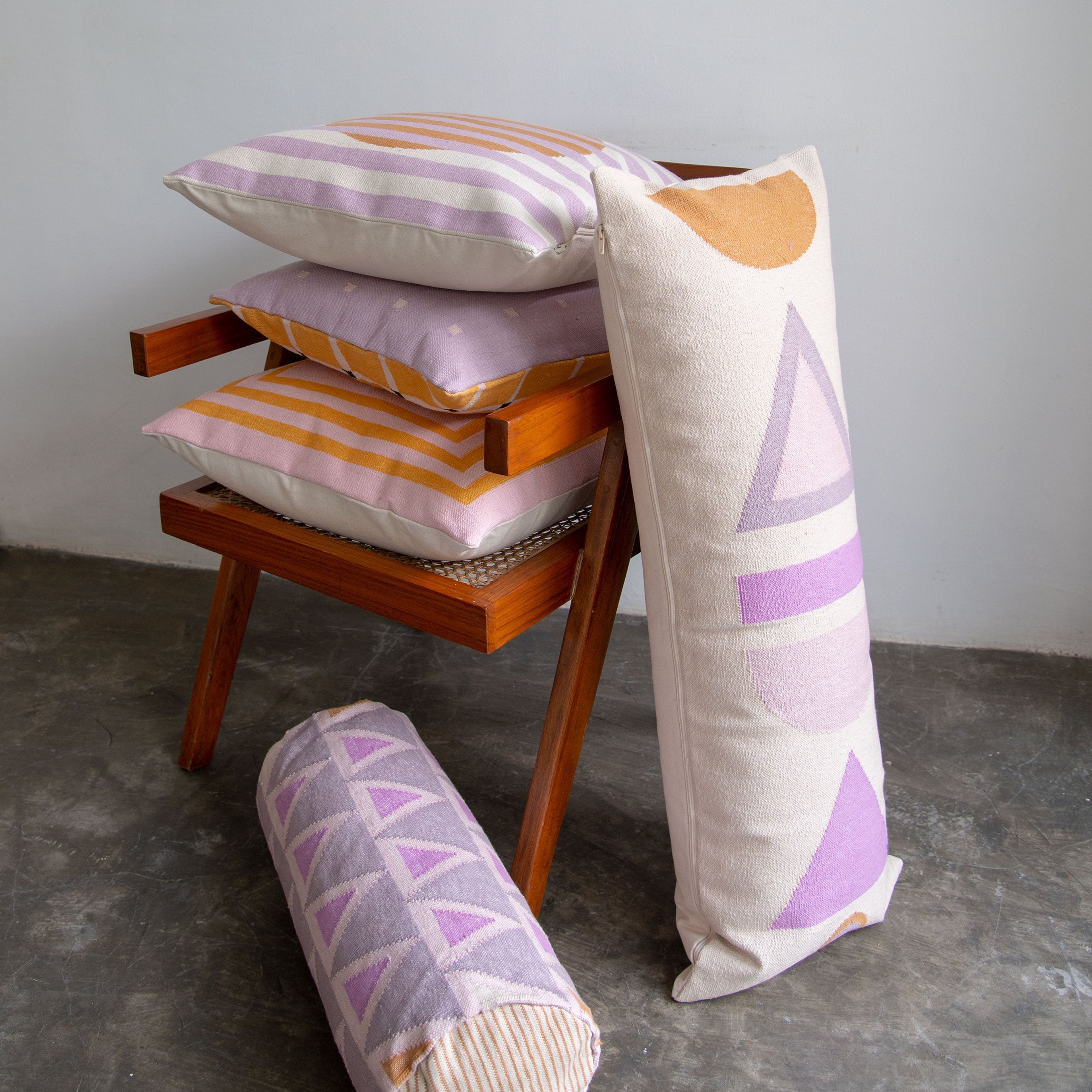 Maya Triangles Bolster Pillow - Purple