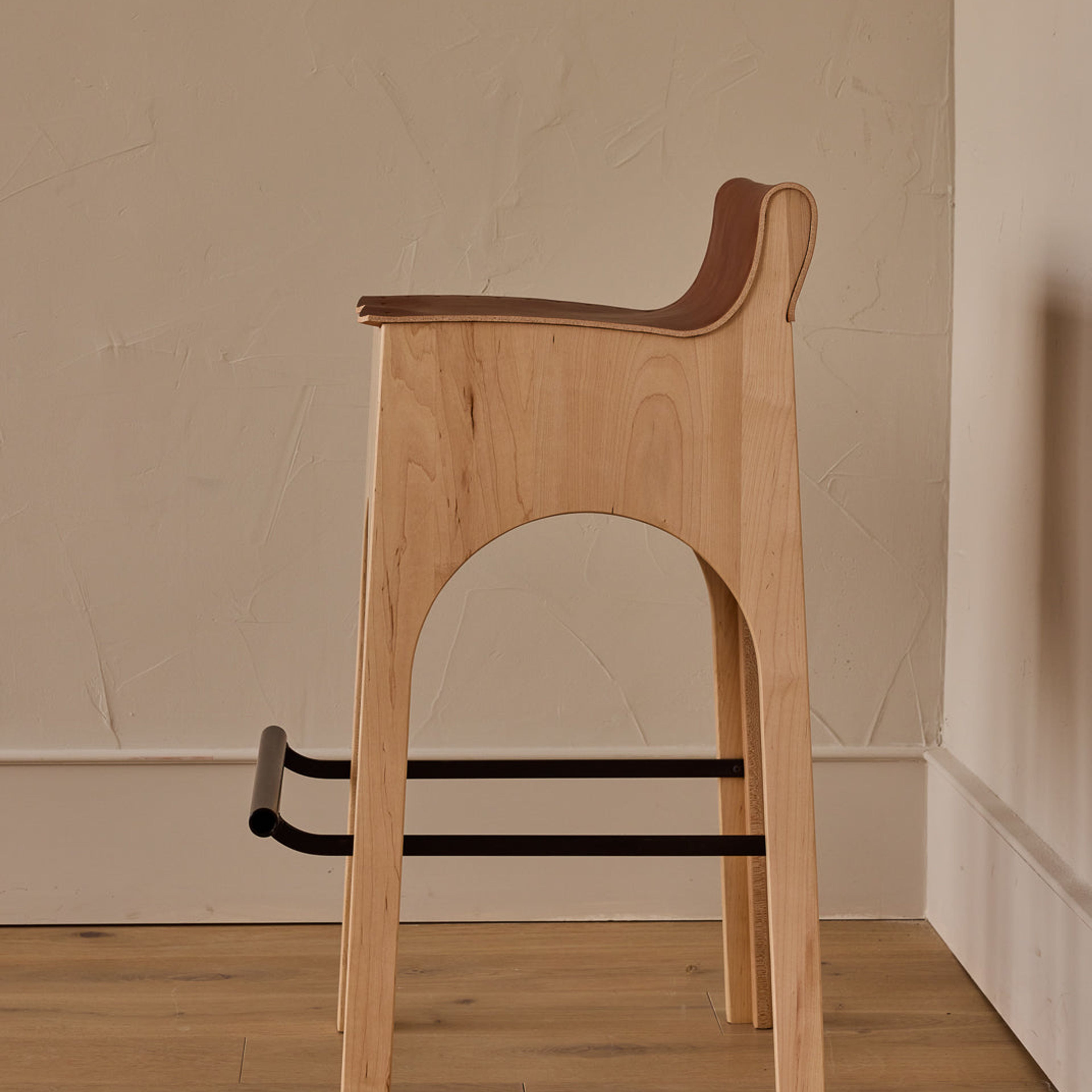 Jack Leather and Wood Stool - Tan