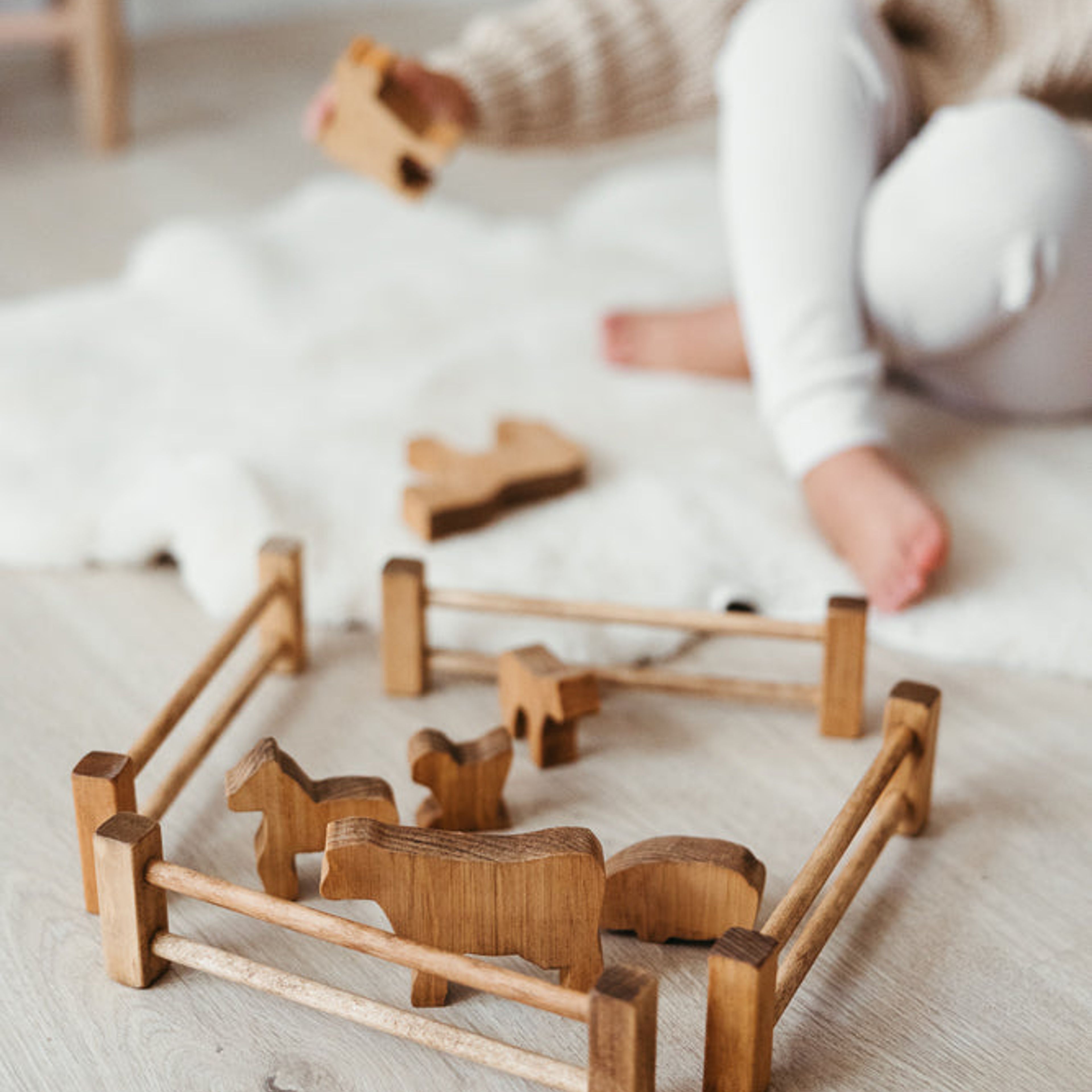 The Wooden Farm Animals with Fencing