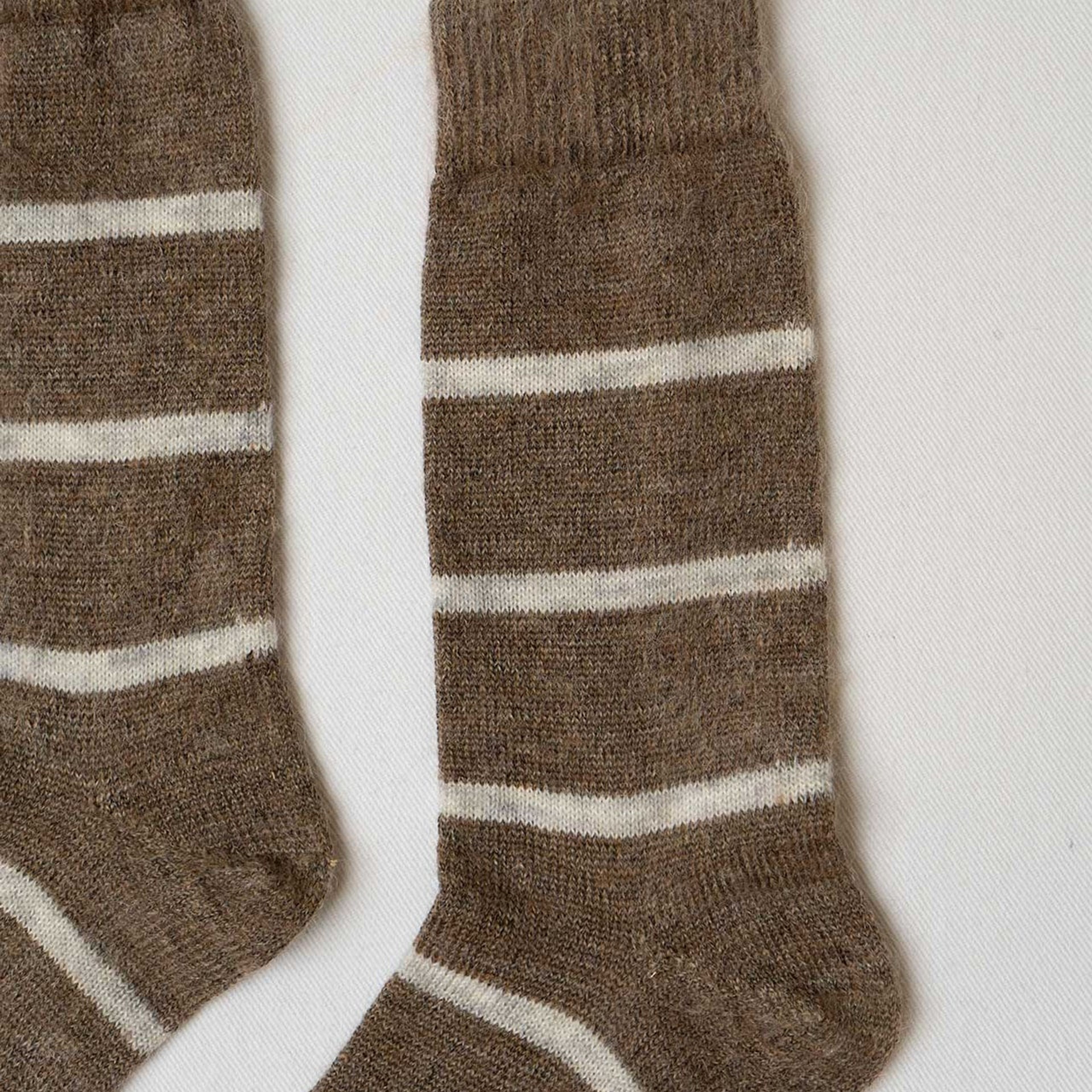 Brown Stripe Mohair Wool Socks