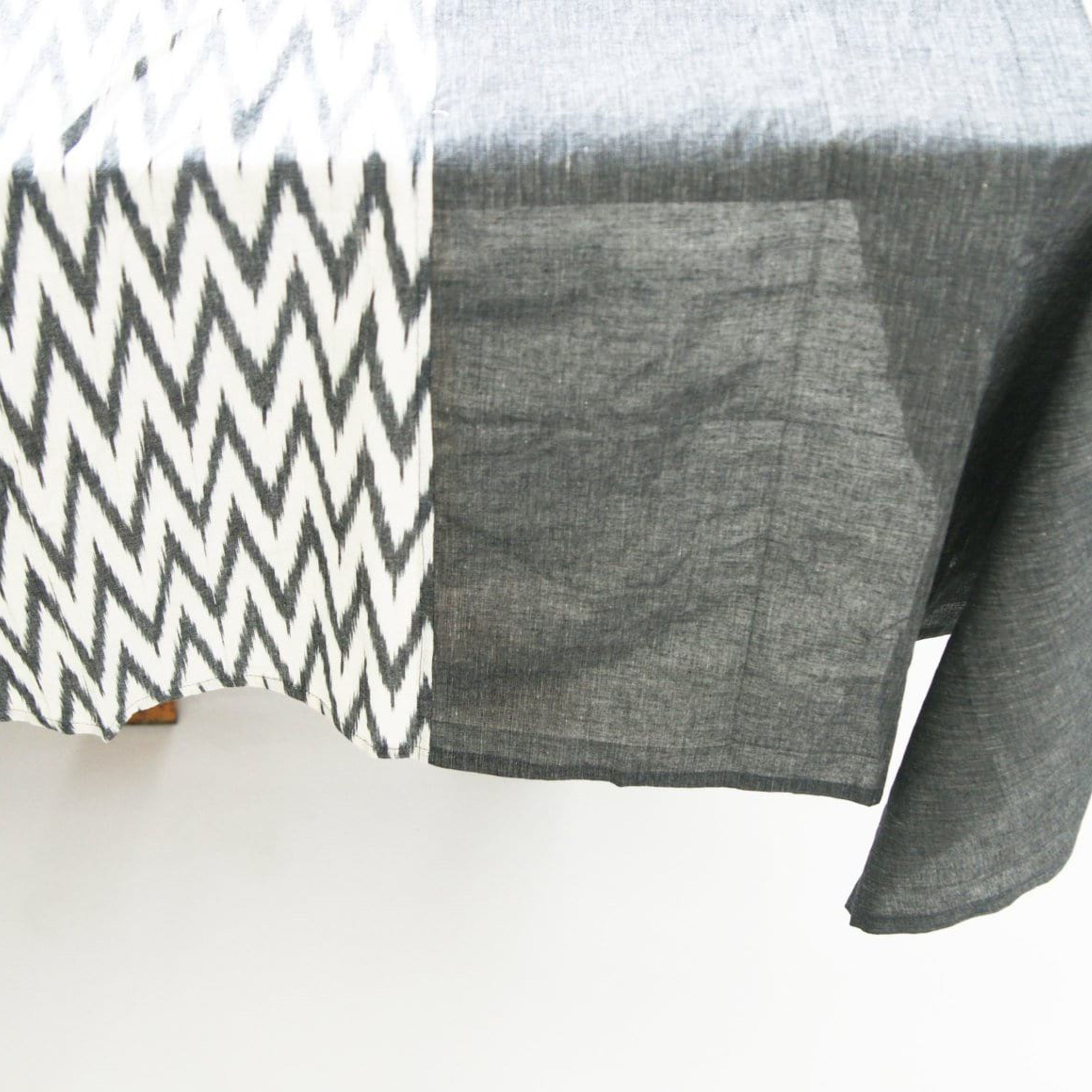 Grey Chevron Zig Zag Cotton Tablecloth Handwoven Ikat Stripe