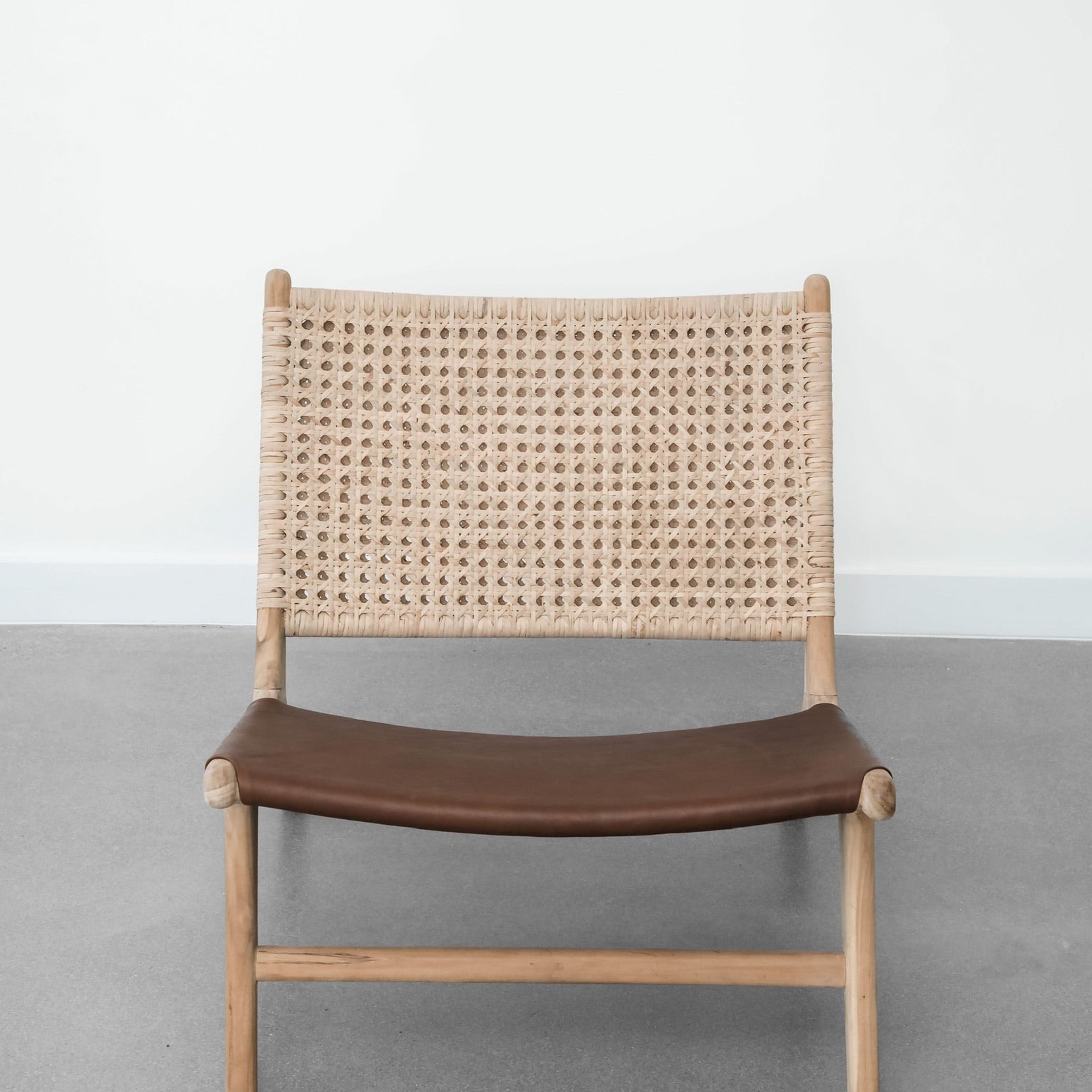 Leather and Rattan Lounge Chair