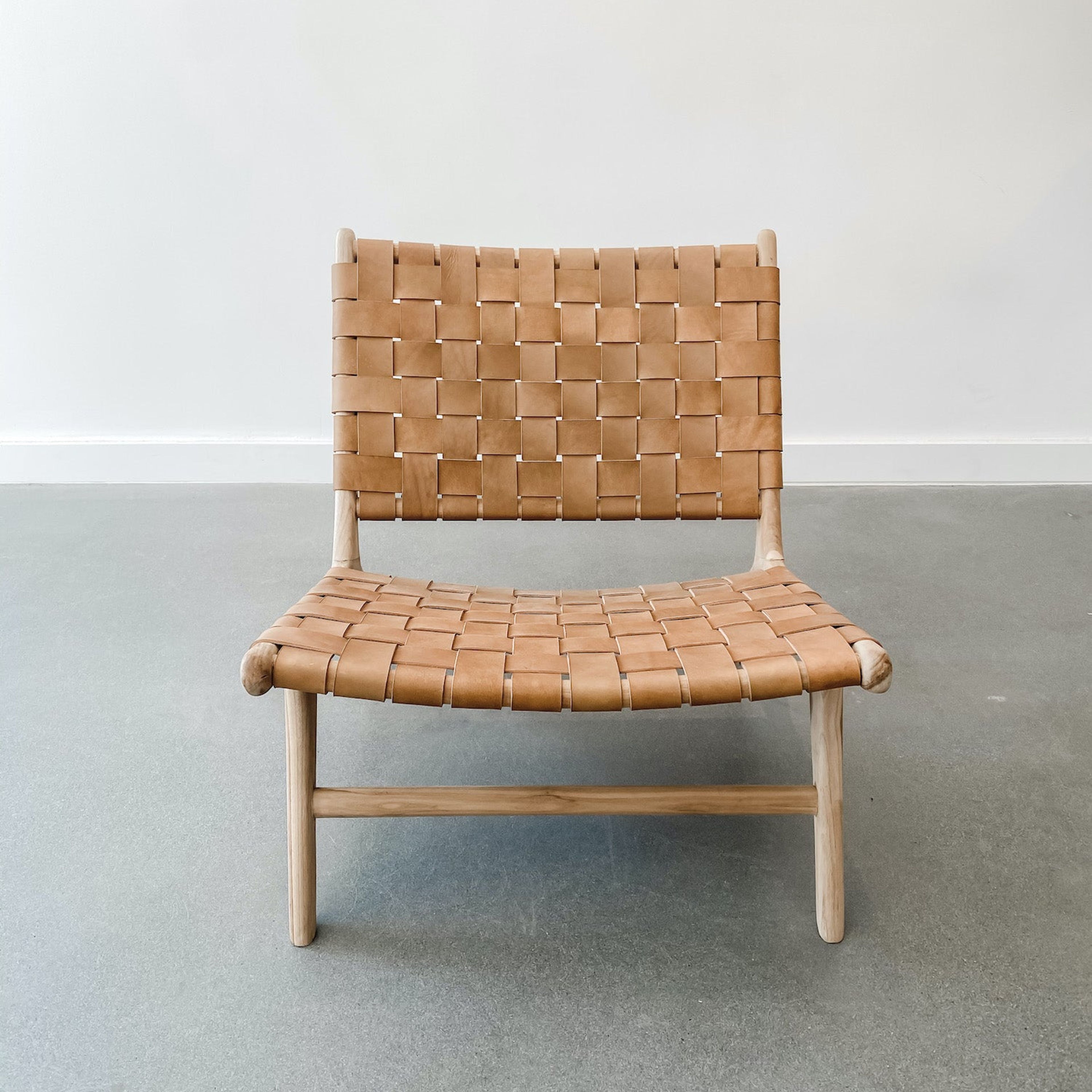 Woven Leather Lounge Chair - Beige