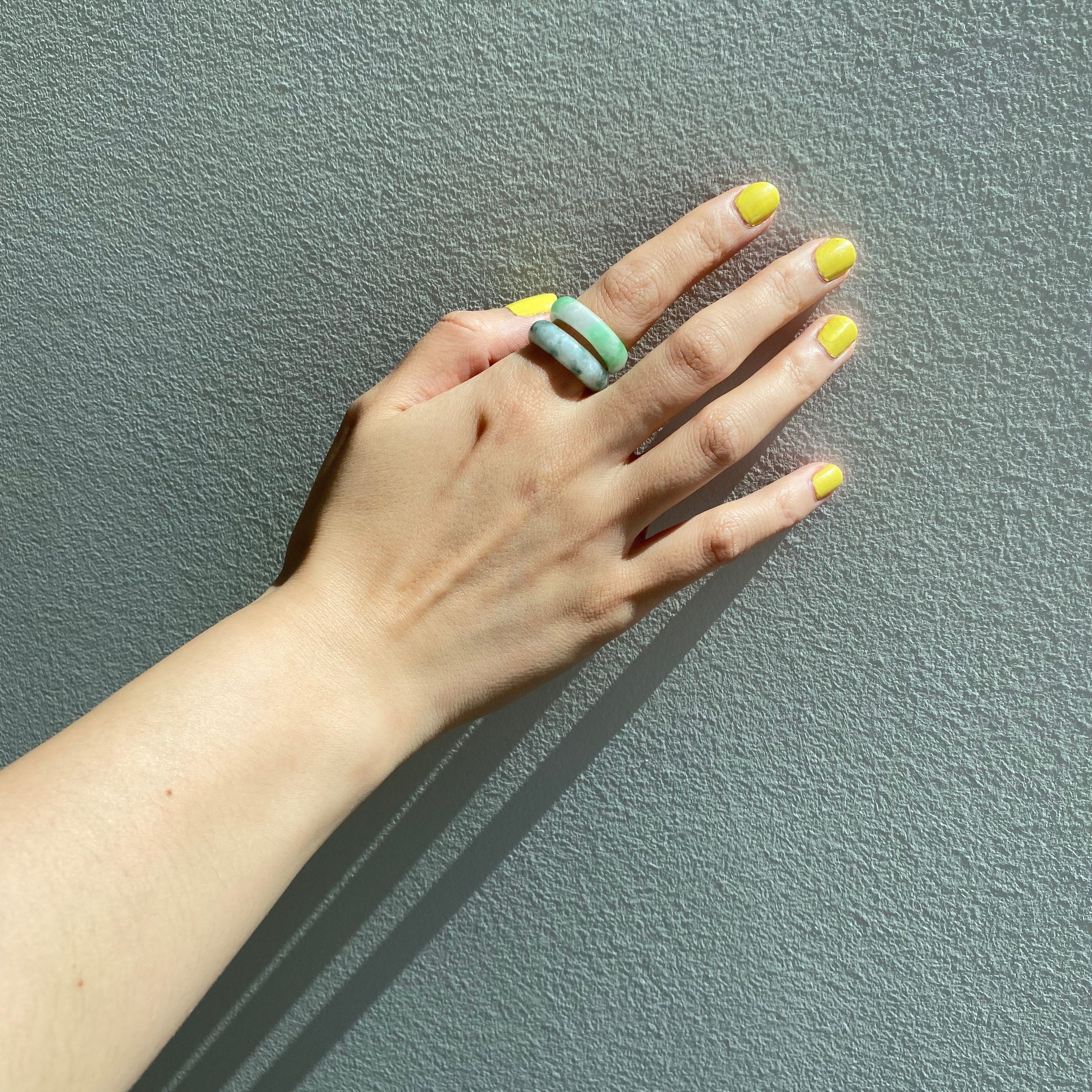 Koi — Mottled green jade ring