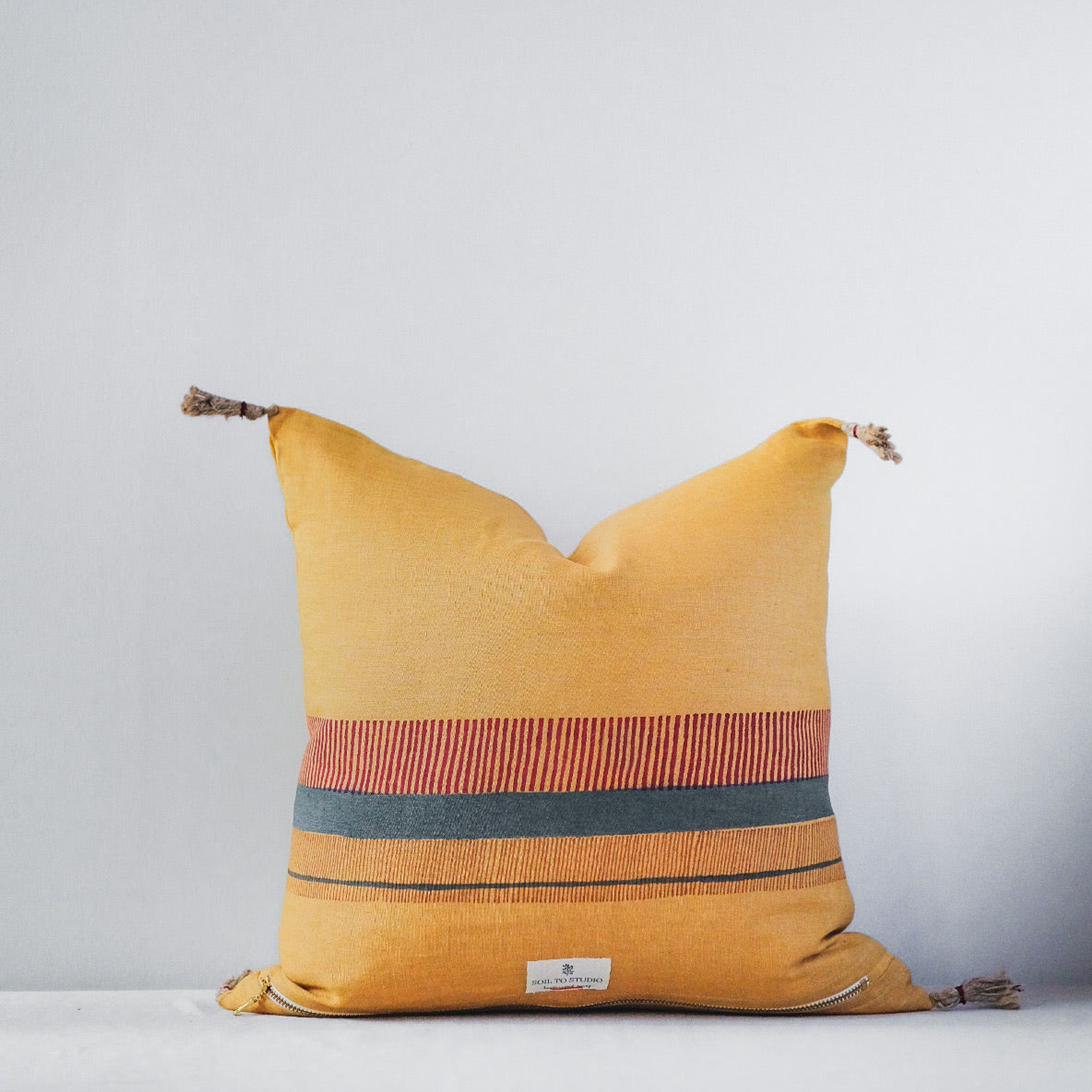 Aditi - Handwoven & Block-printed Linen Pillow