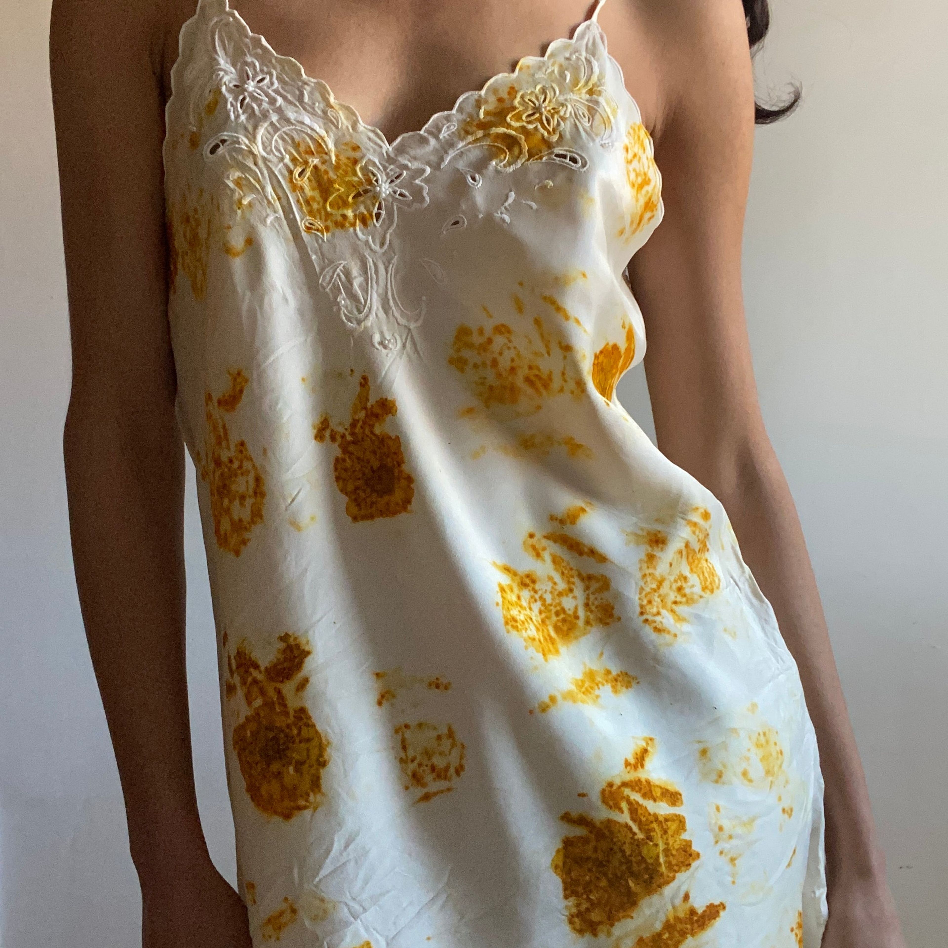 Plant Dyed Vintage Silk Slip Dress - Marigold Flower