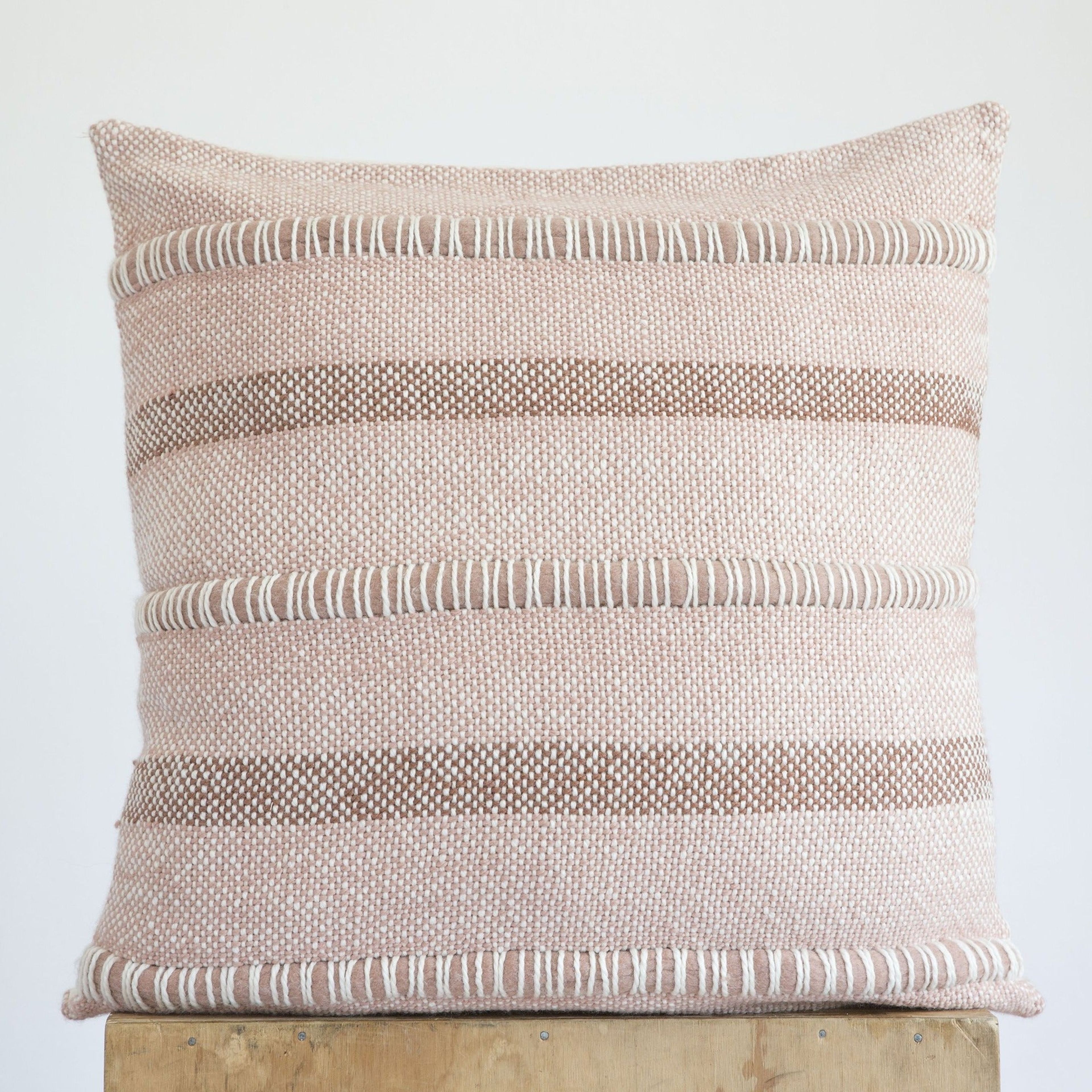 Striped Pillow Cover in Dark Rose Organic Wool Crista 22x22