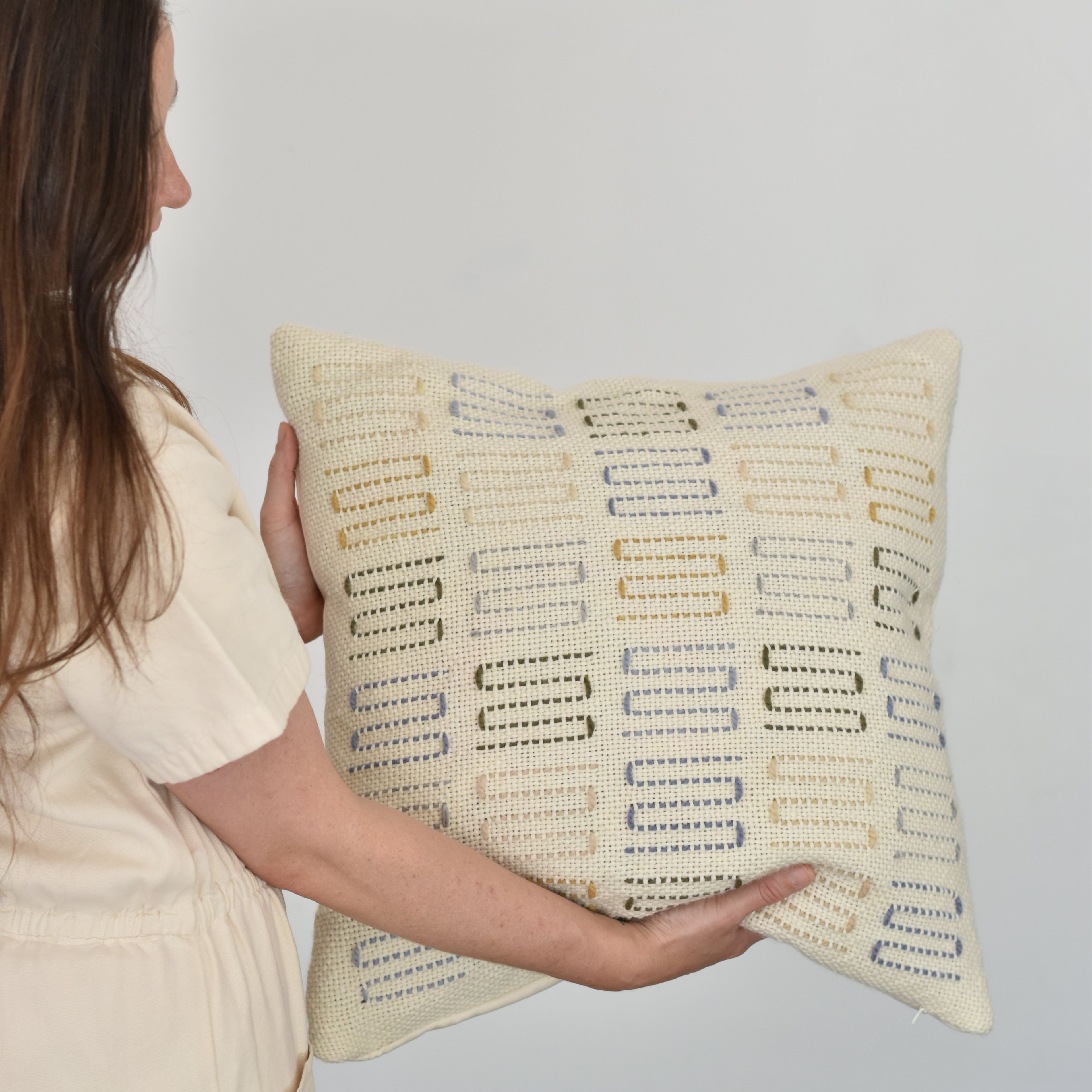 LILA Handwoven Merino Wool Embroidered Cushion Cover
