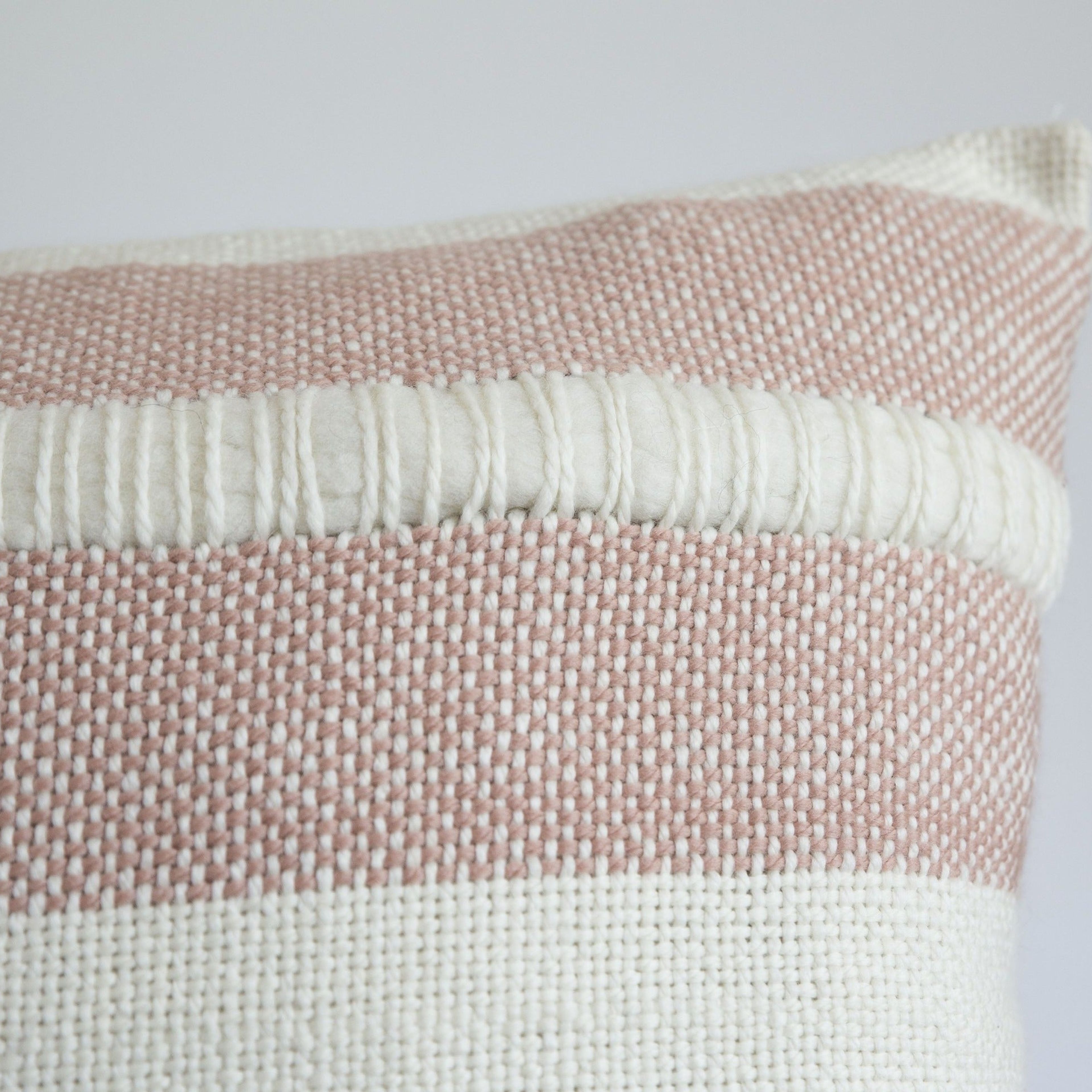 Cushion Cover Striped with Raw Wool in Dusty Rose Mar 19x22