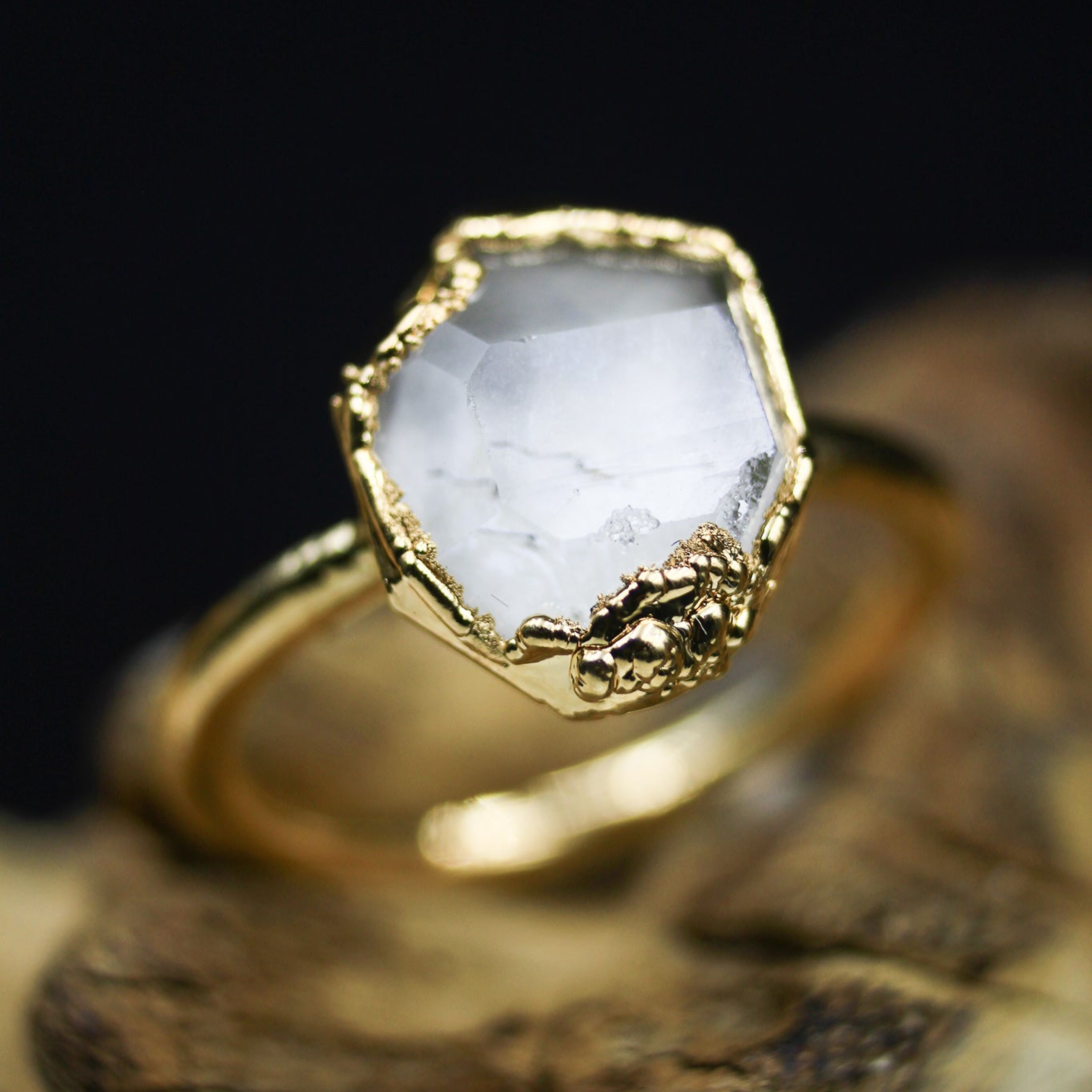 Herkimer Diamond Ring in Vermeil Yellow Gold
