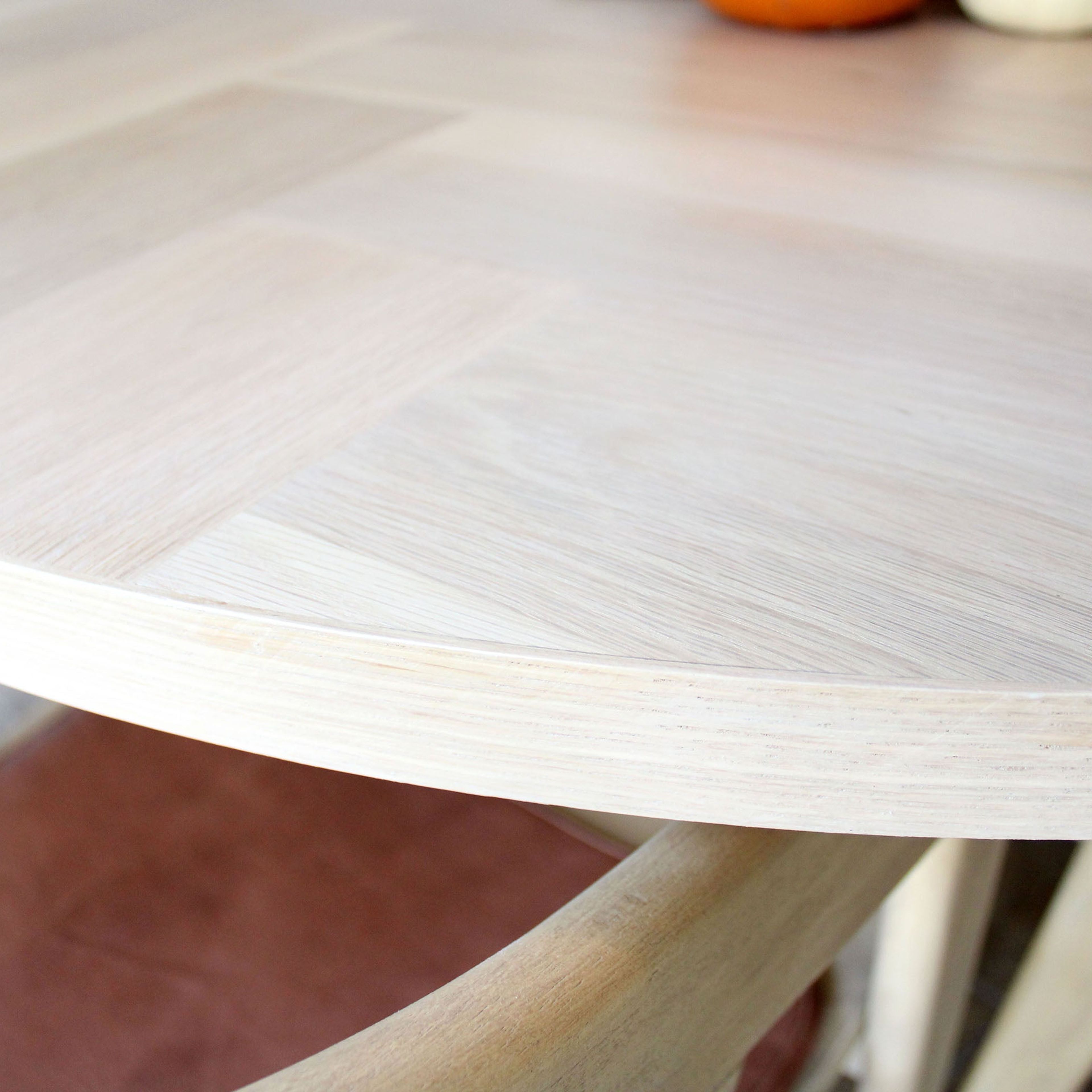 Round White Oak Double Herringbone Dining Table - (Metal Hairpin or Wood 4-post Legs)