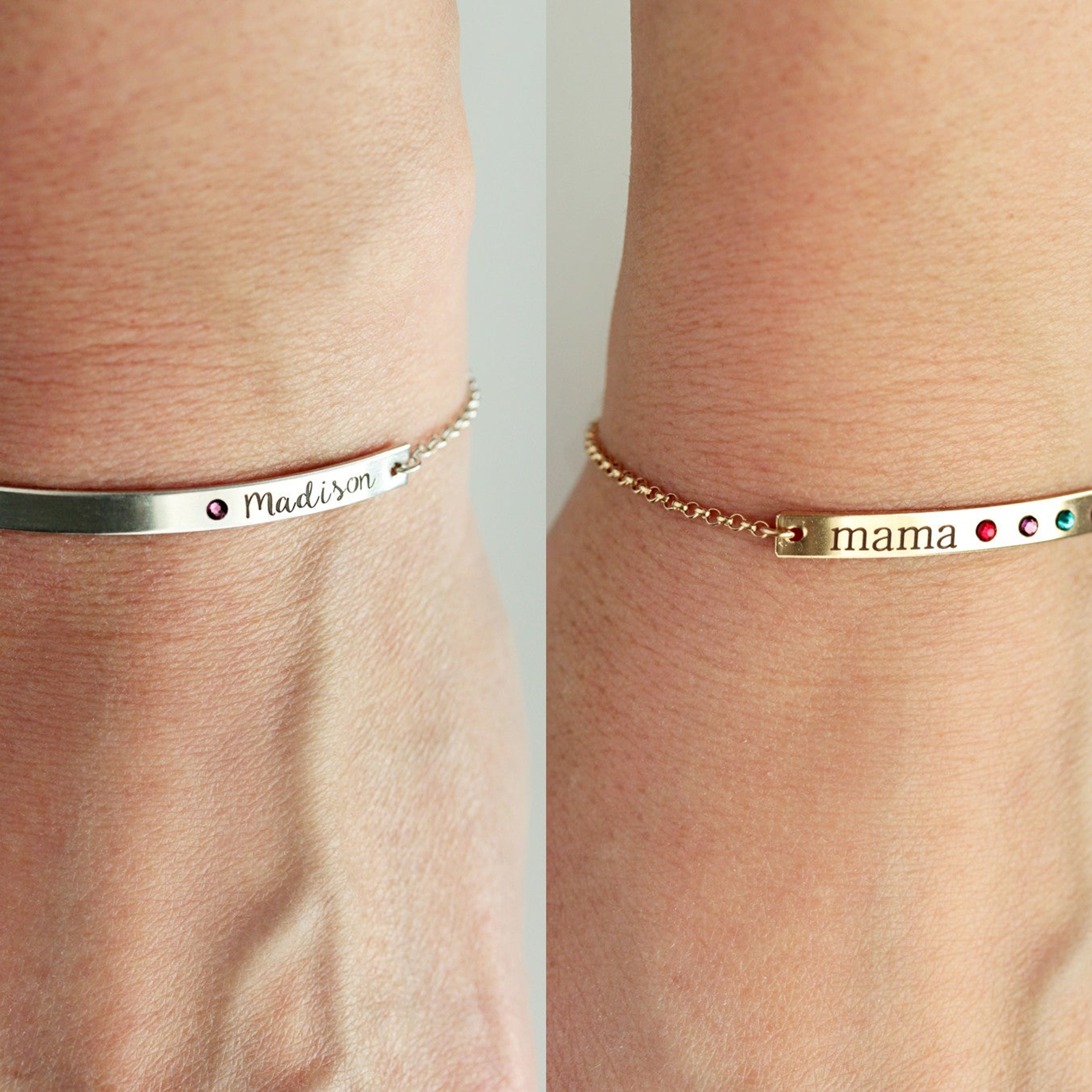 Engraved Birthstone Bracelet: Thin Bar