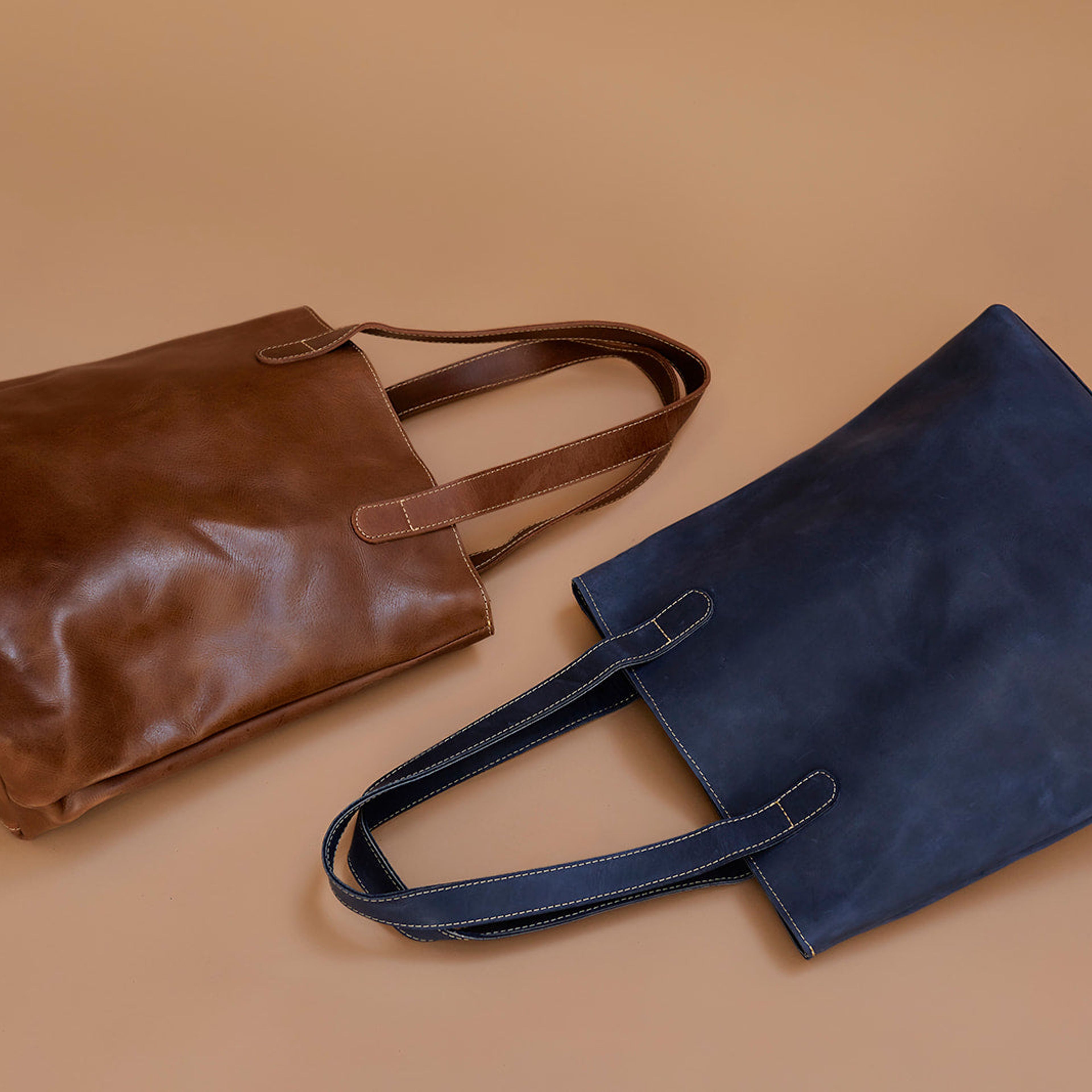 Hanna Leather Tote - Almond Brown